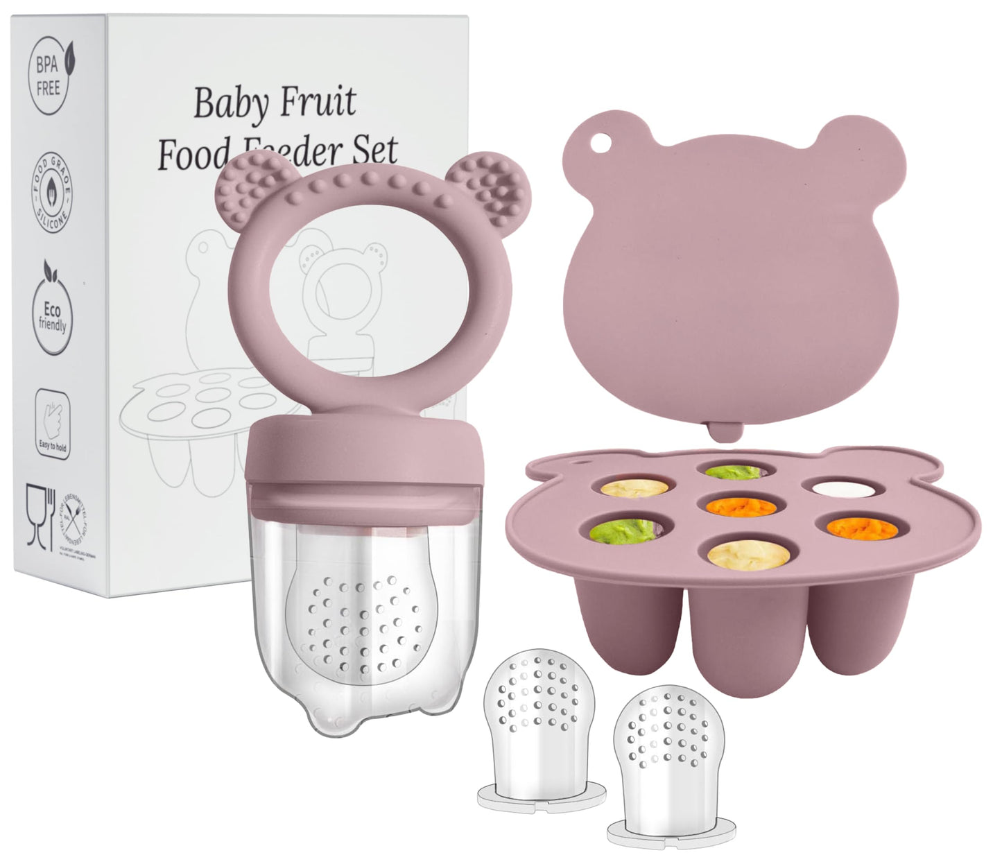 WeSweet Fruchtsauger Baby | Silikon Futterspender für Babynahrung und Gefriertablett für Babynahrung, Milch-Eis am Stiel, zur Linderung des Zahnens von Babys, Schnuller zum Selbstfüttern (Bear Sand)