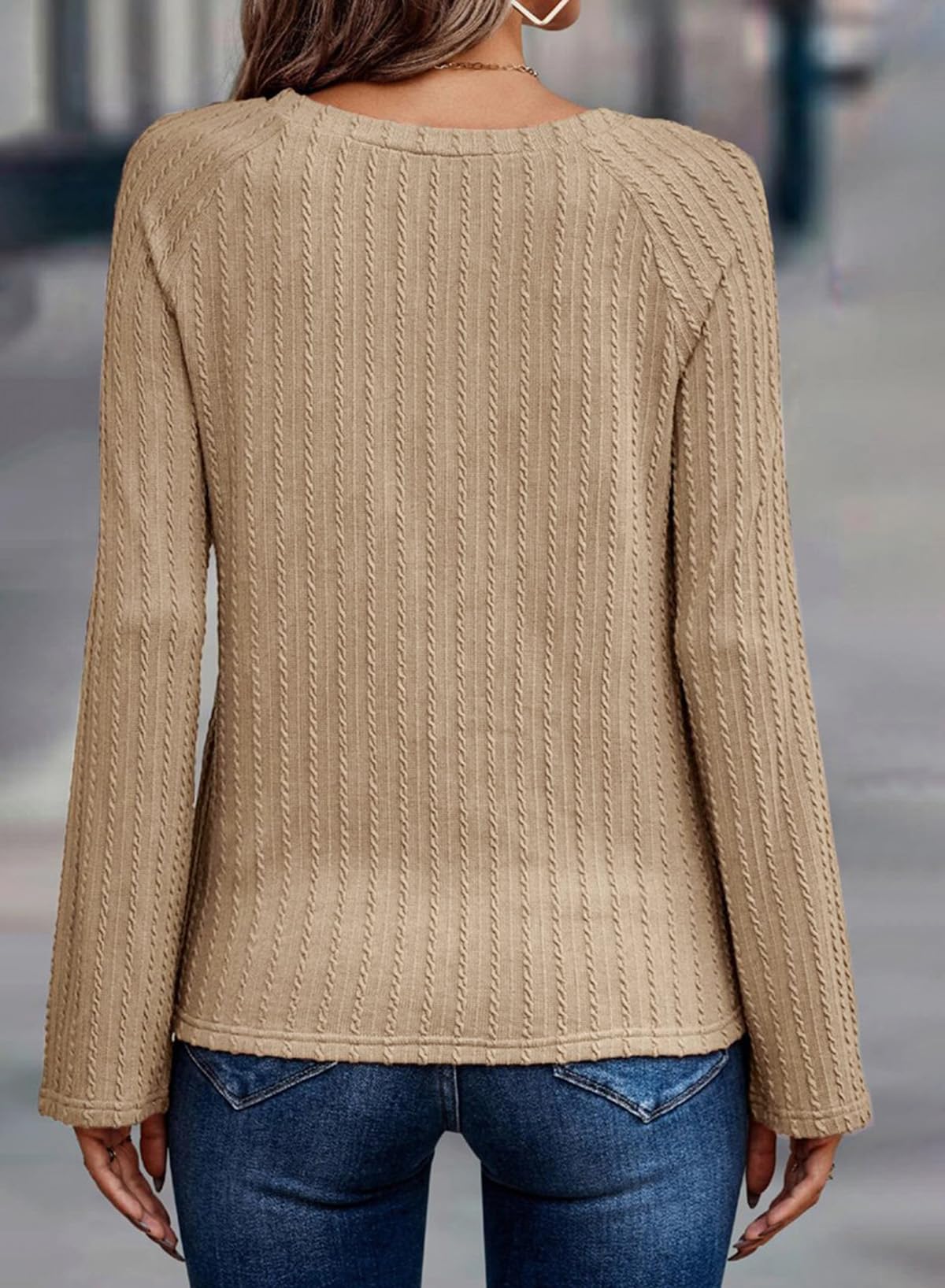 Dokotoo Langarmshirt Damen Rundhals Strickmuster T-Shirt Basic Longsleeve Shirts Herbst Winter Leichte Lässige Oberteile Tunika Pullover S-XXL