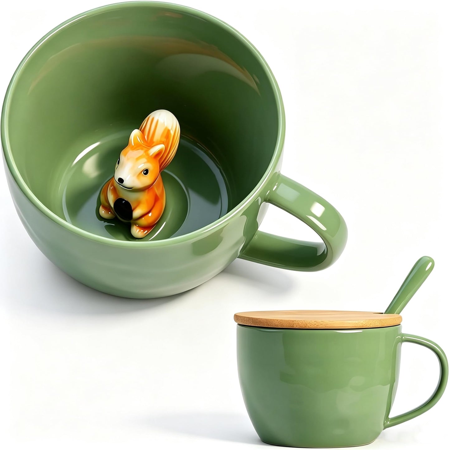 BigNoseDeer Süße Sachen Keramik Katze Kaffeetasse Teetasse Deckel Löffel Lustige Tassen Geschenke für Frauen Kaffeebecher 3D Tasse Personalisiert Cappuccino Tasse Beste Freundin Weihnachten Geschenk