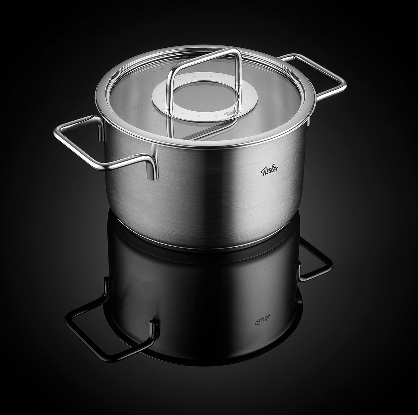 Fissler Pure Collection / Edelstahl-Kochtopfset, 5-teilig, Töpfe mit Glas-Deckel (3 Kochtöpfe,1 Bratentopf 1 Stielkasserolle) - Induktion, Silber