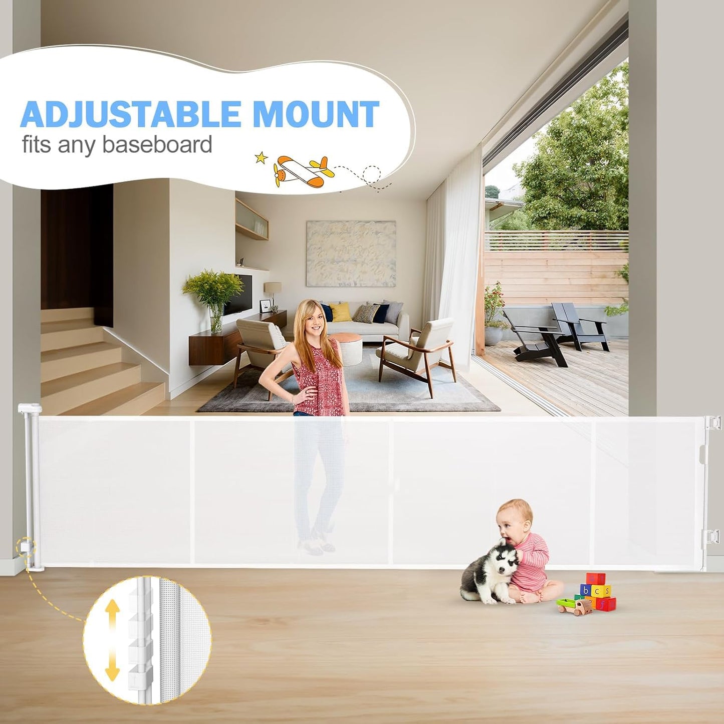 Retractable Stair Safety Gate for Babies, 0-150 cm Wide, Baby Barrier, Cat and Dog Barrier, One-Handed Operation, Suitable for Indoor & Outdoor Use (150 cm, Black)