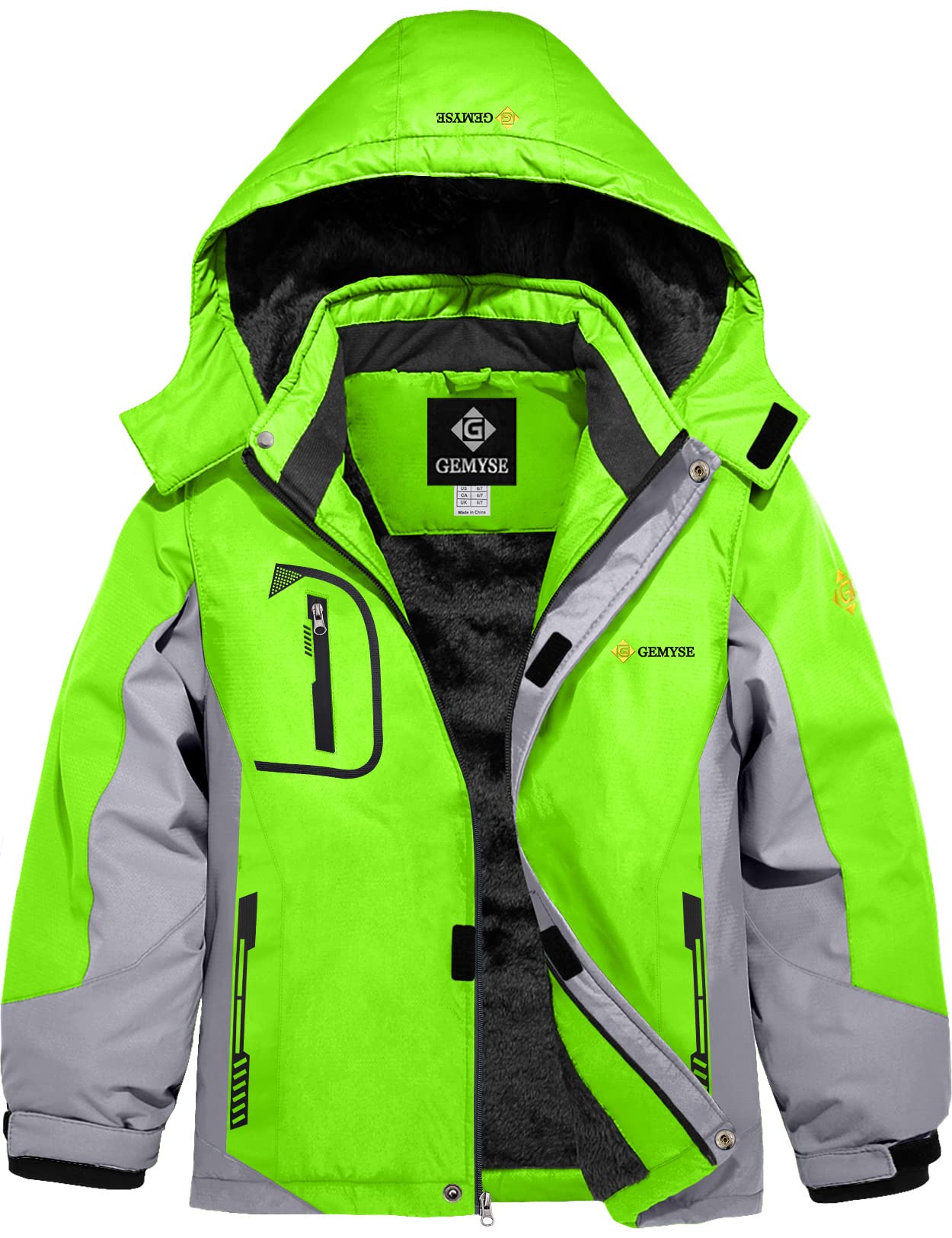 Gemyse Boys' Waterproof Ski Jacket, Windproof Fleece Jacket, Outdoor Winter Jacket, Rain Jacket with Hood