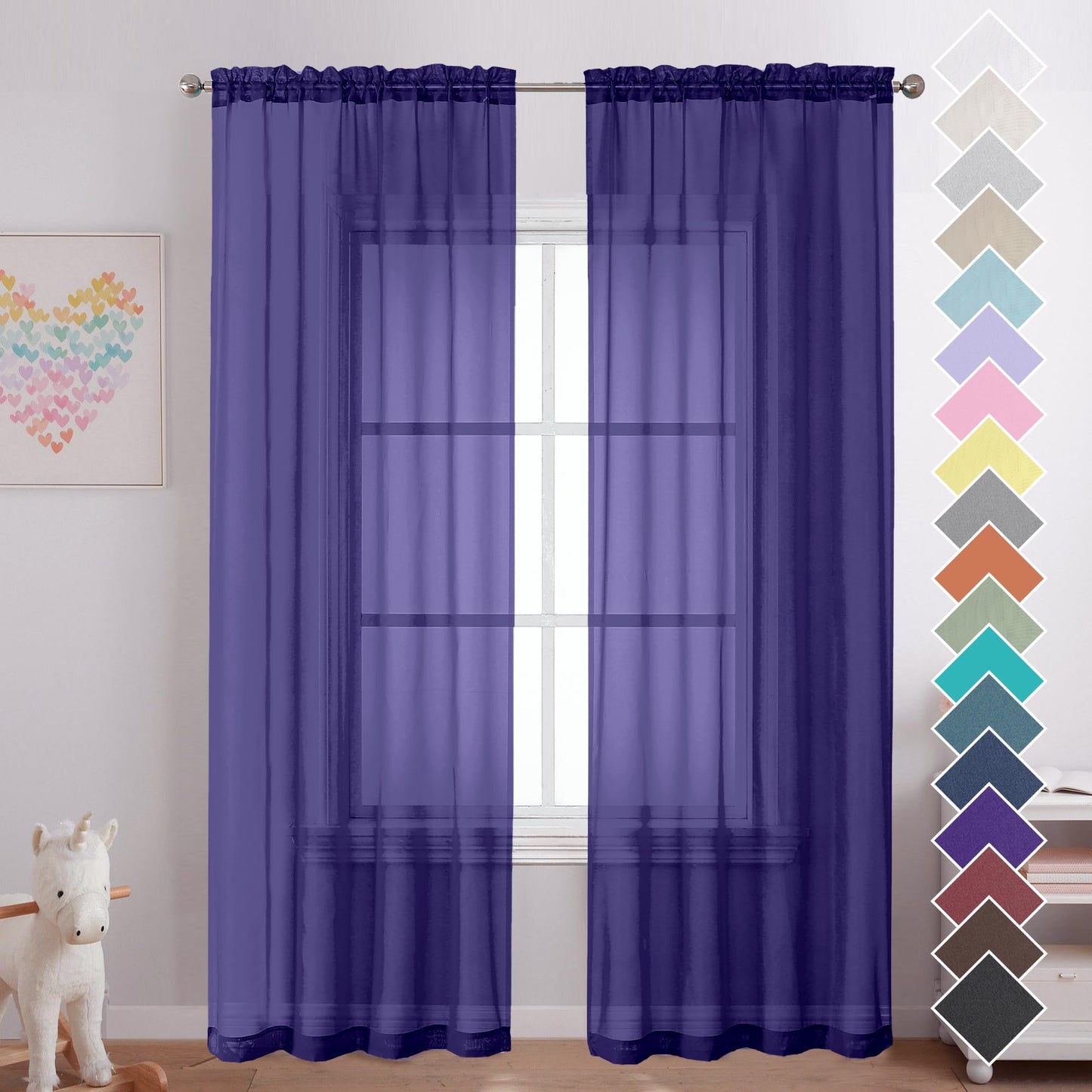 OVZME Extra Lange, durchsichtige Vorhänge, 241,3 cm Länge für französische Tür, Stangentasche, Voile, Fensterbehandlung für Wohnzimmer, Marineblau, 2 Paneele à 42 x 95 l