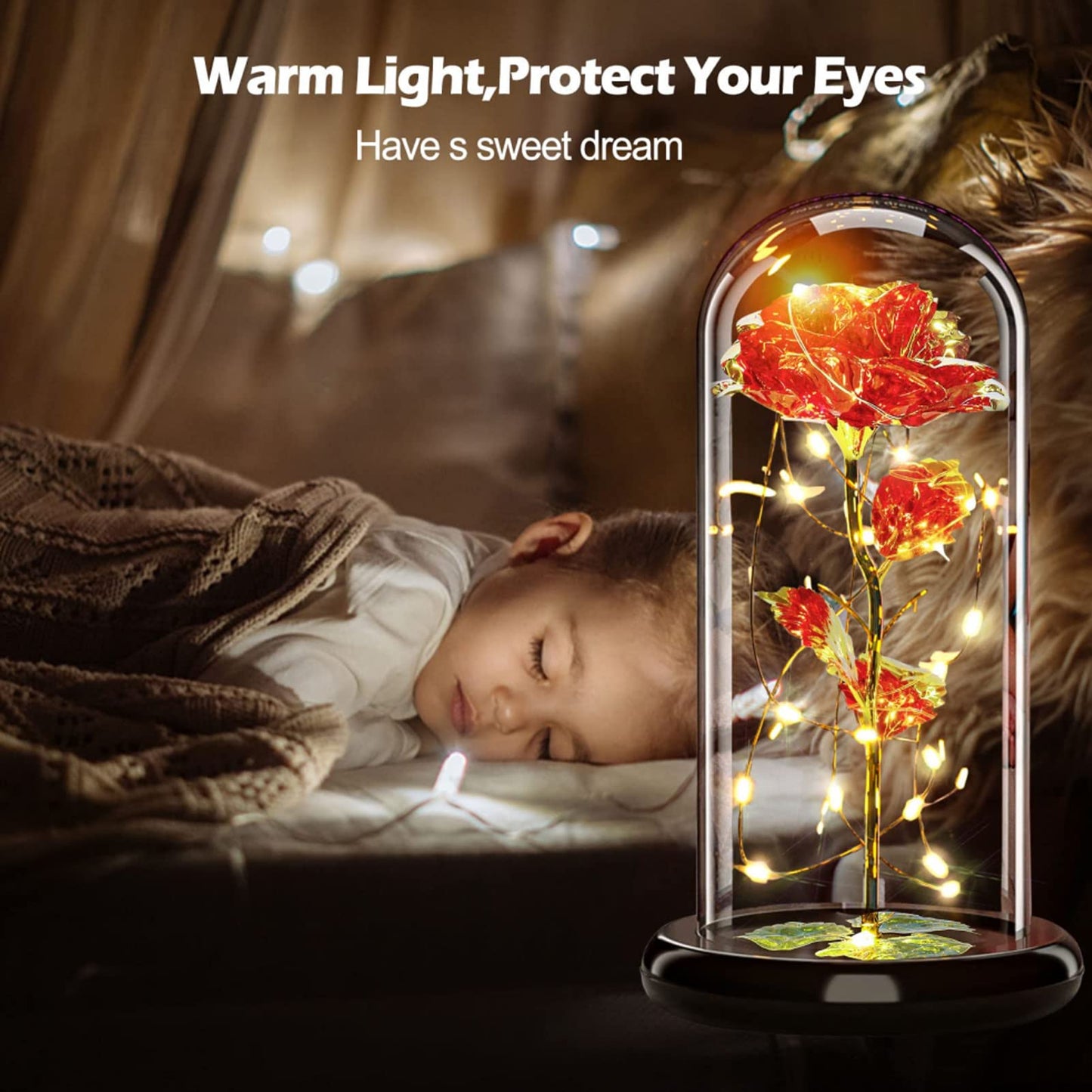 Touloube Geschenke Für Frauen, Galaxy Rose Blume Geschenk, Infinity Rose in Glaskuppel, LED-Lichterkette auf der Kristallrose, Geschenk für Frauen,Hochzeit,Muttertag,Jahrestag und Geburtstag