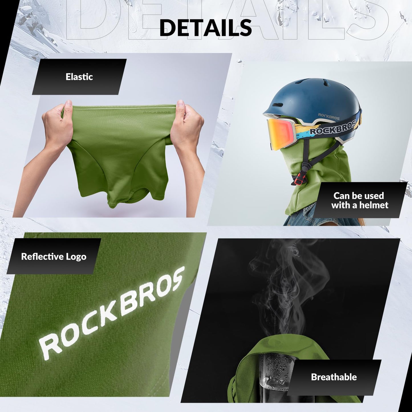 ROCKBROS Sturmhaube Balaclava Skimaske Winddicht Warm für Fahrrad Ski Motorrad Winter Unisex Einheitsgröße