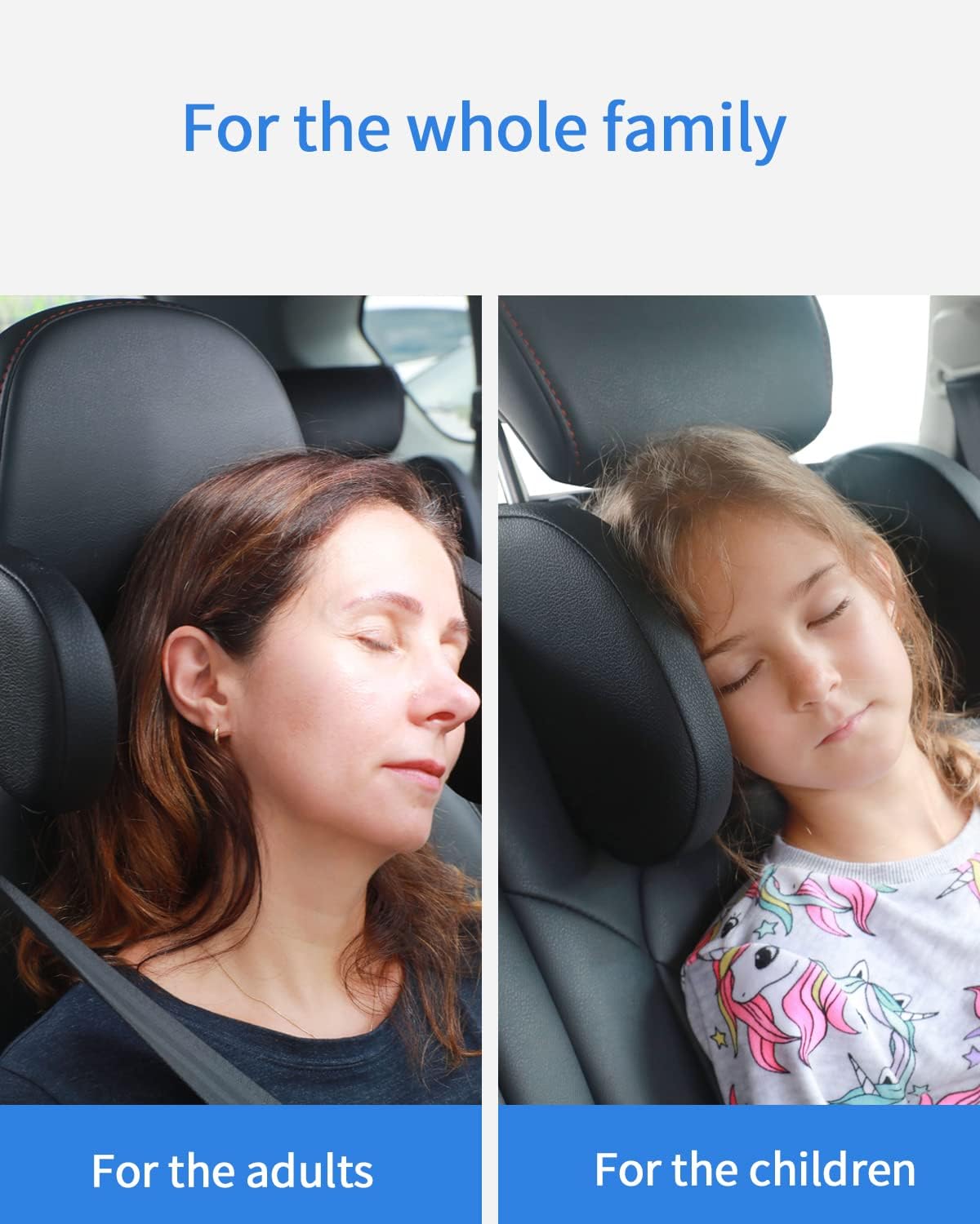 Children's Car Headrest, Neck Support for Children, Neck Pillow, Leather with Telescopic Rod and Sliding Clips, Quick Installation Travel Sleeping Pillow Headrest