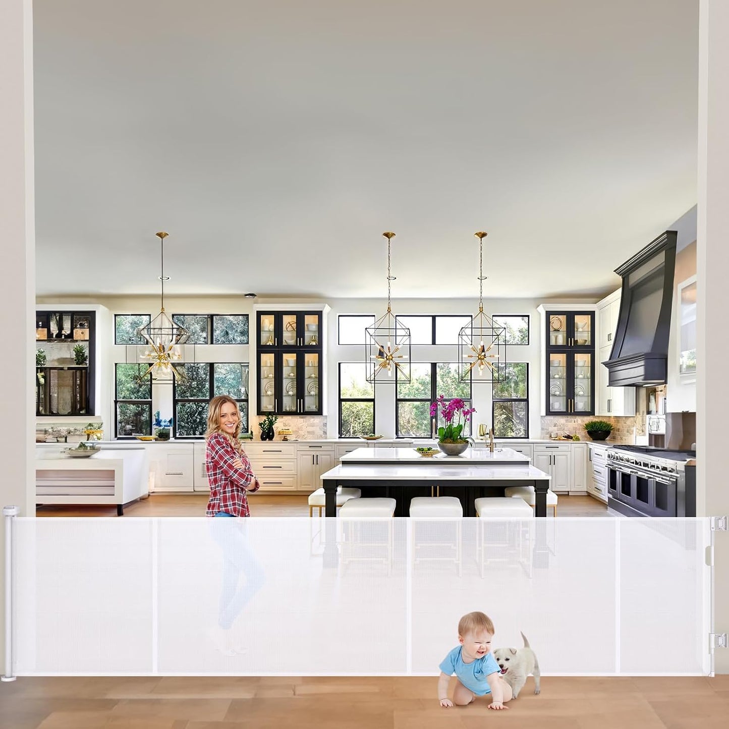 Retractable Stair Safety Gate for Babies, 0-150 cm Wide, Baby Barrier, Cat and Dog Barrier, One-Handed Operation, Suitable for Indoor & Outdoor Use (150 cm, Black)