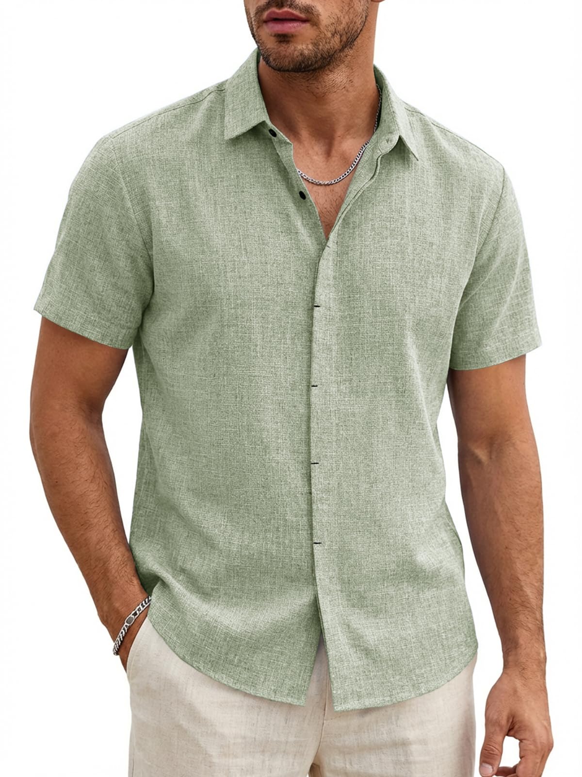 Runcati Herren Hemd Kurzarm Leicht Sommerhemd Männer Regular Fit Leinenhemd Hochzeit Business Strand Freizeithemd Casual Einfarbig Basic Shirt