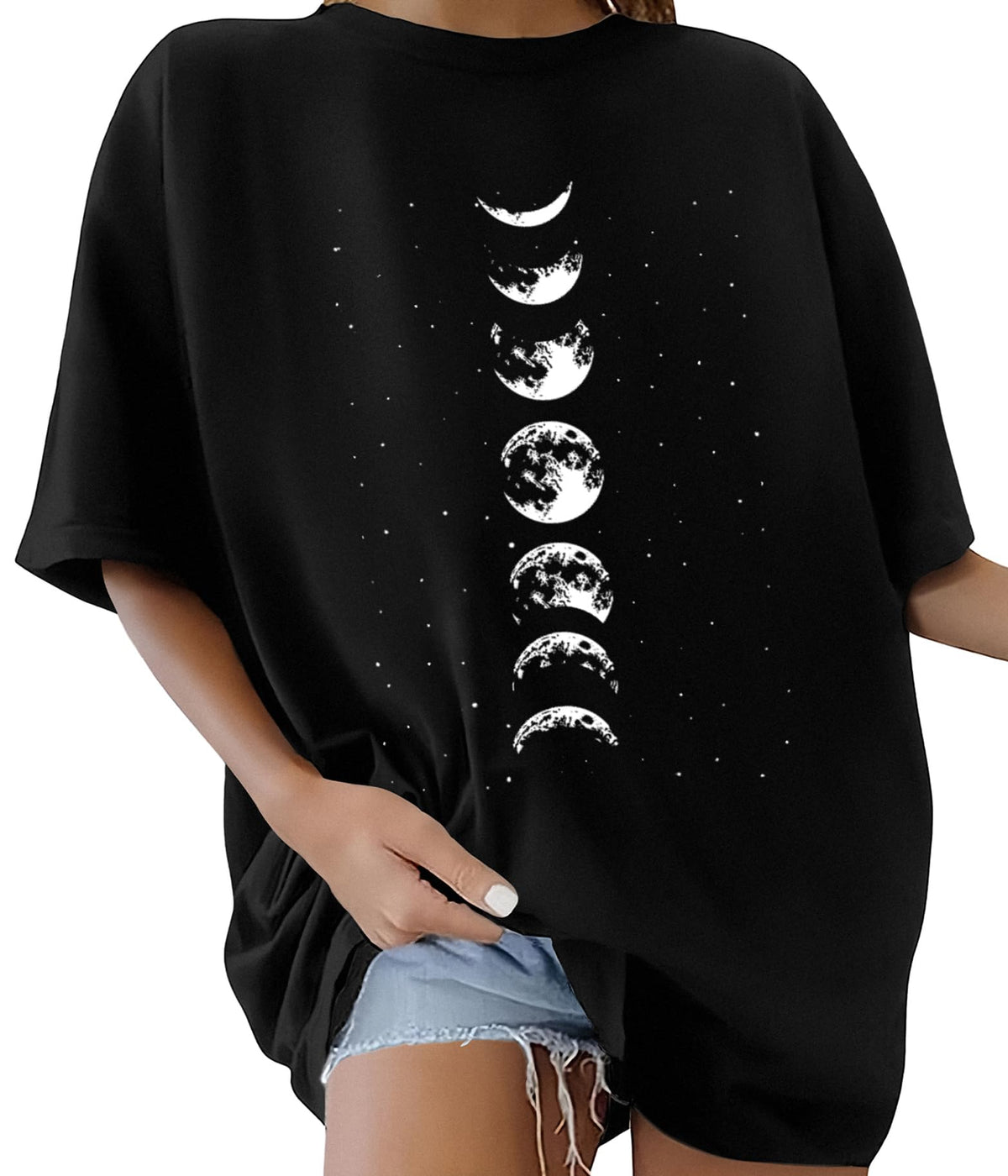 Lonya T Shirt Damen Oversized Vintage Rundhals Kurzarm 80er Jahre Brief Gedruckt Schleife Blumen Sonne Mond Muster Sommer Bluse Baumwolle Oberteile Tops Retro 80s Casual Lockere Basic Tee Shirt