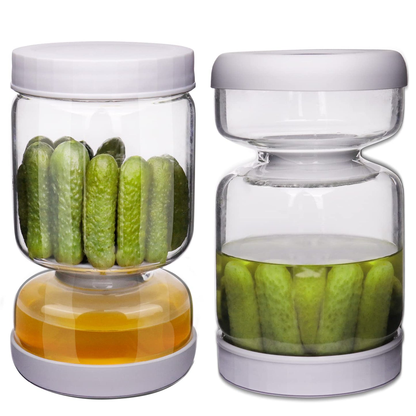 Homnoble Glas Einlegeglas mit Sieb Sanduhr, Pickle und Olive Jar Flip für Saft Separator von Nassen und Trockenen Food-grade ABS Deckel und BPA Frei für Essiggurke Olive Kimchi Jalapenos