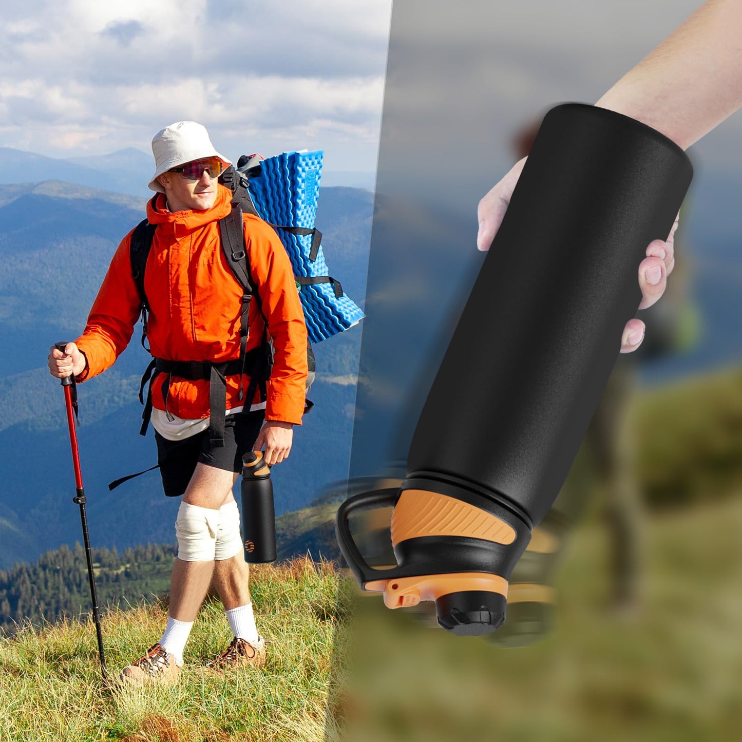 Fjbottle Edelstahl Trinkflasche Sport mit Magnetischem Deckel 1L, 800ml, 600ml, 400ml BPA-Frei Auslaufsichere Kinder Flasche - Kohlensäure geeignet 1500ML Wasserflasche Thermo für Schule, Fitness