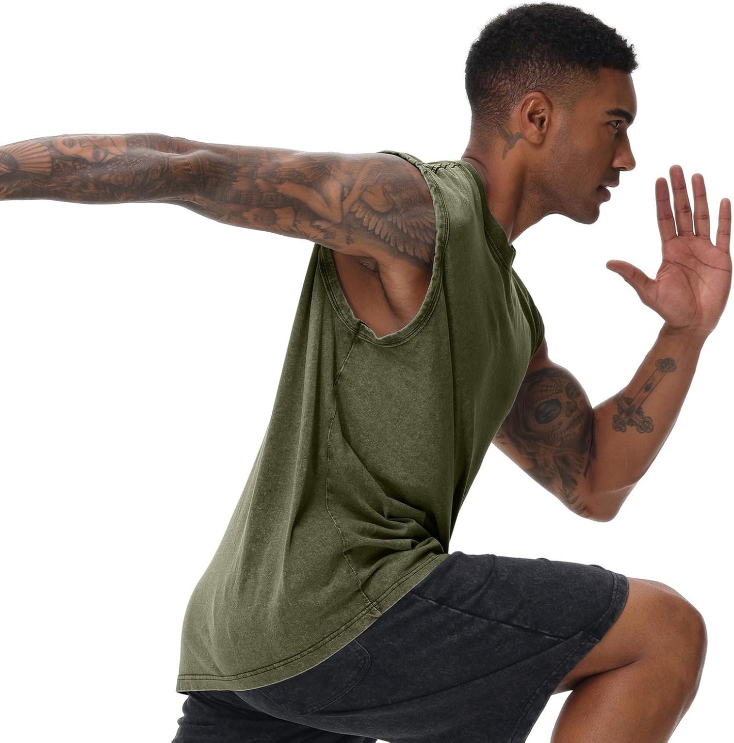 Herren Kurzarm Sommer Ärmelloses Shirt, Männer Fitness ärmellos Weste, Washed Sleeveless t-Shirt, Workout, Fitnessstudio, Baumwolle