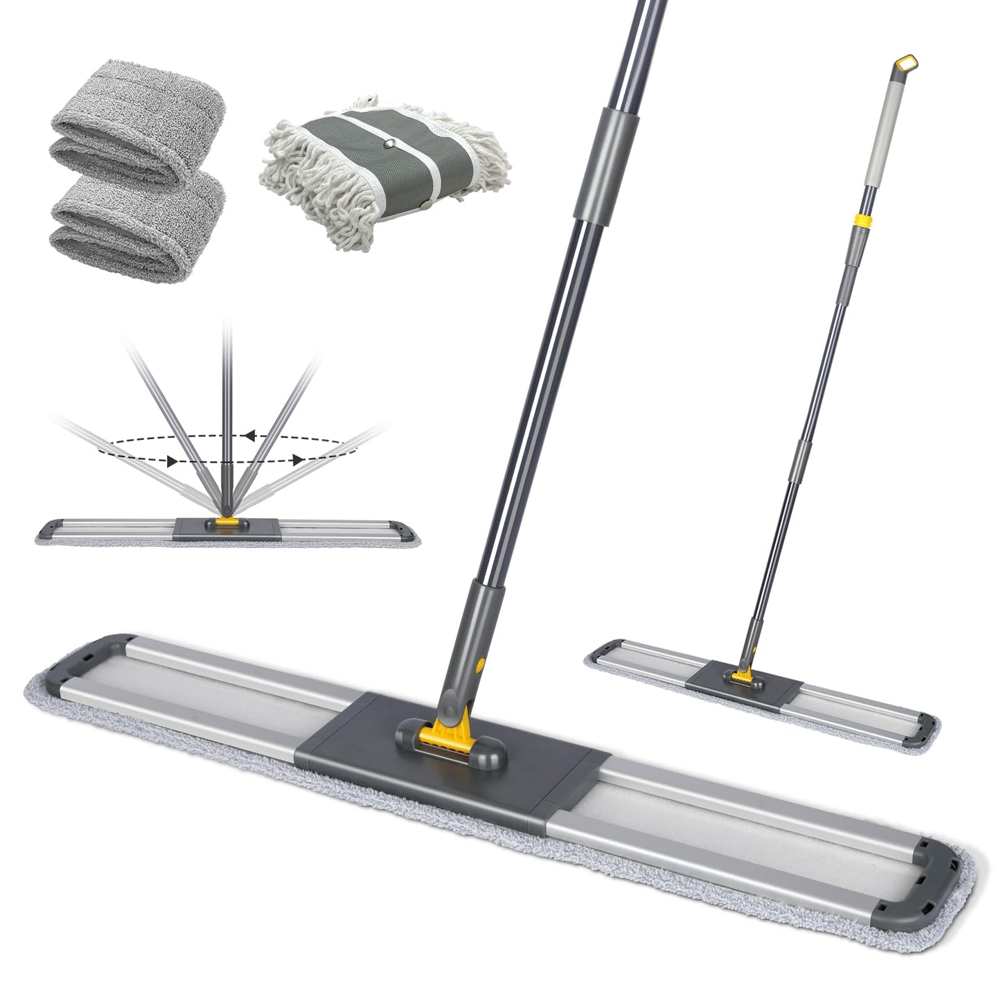 Masthome Wischmopp Bodenwischer Bodenreiniger,Mikrofaser Mopp mit 128cm Teleskopstiel,Wischer Boden Flachmopp mit 4 Moppads für Hartholz,Laminat,Fliesen,Marmor,Send Scraping Dust