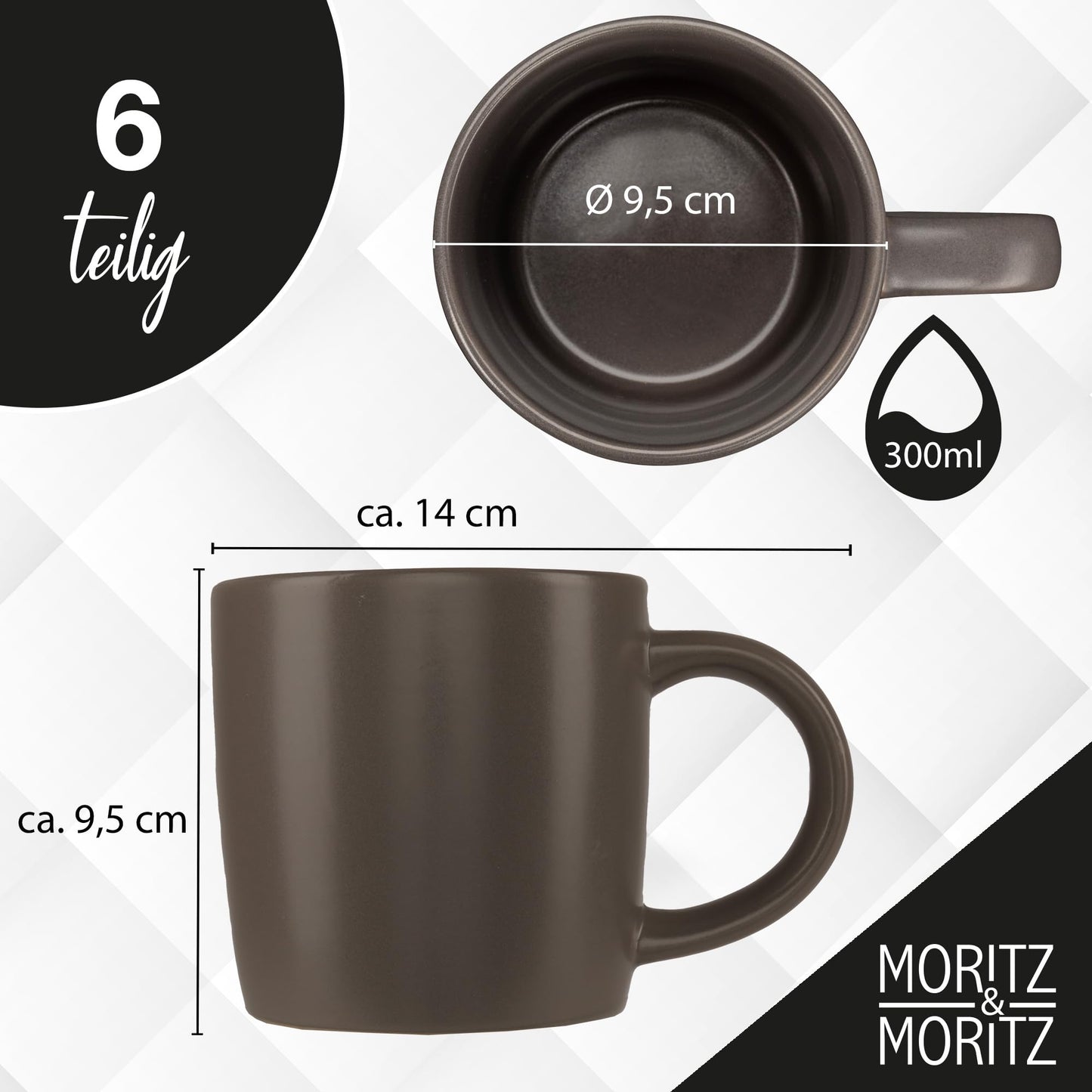 Moritz & Moritz NORDIC Geschirrset 6 Personen 18-teilig Taupe - Elegantes Teller Set aus hochwertigem Steinzeug - Geschirr Set aus 6x Dinnerteller, 6x Dessertteller, 6x Suppenteller