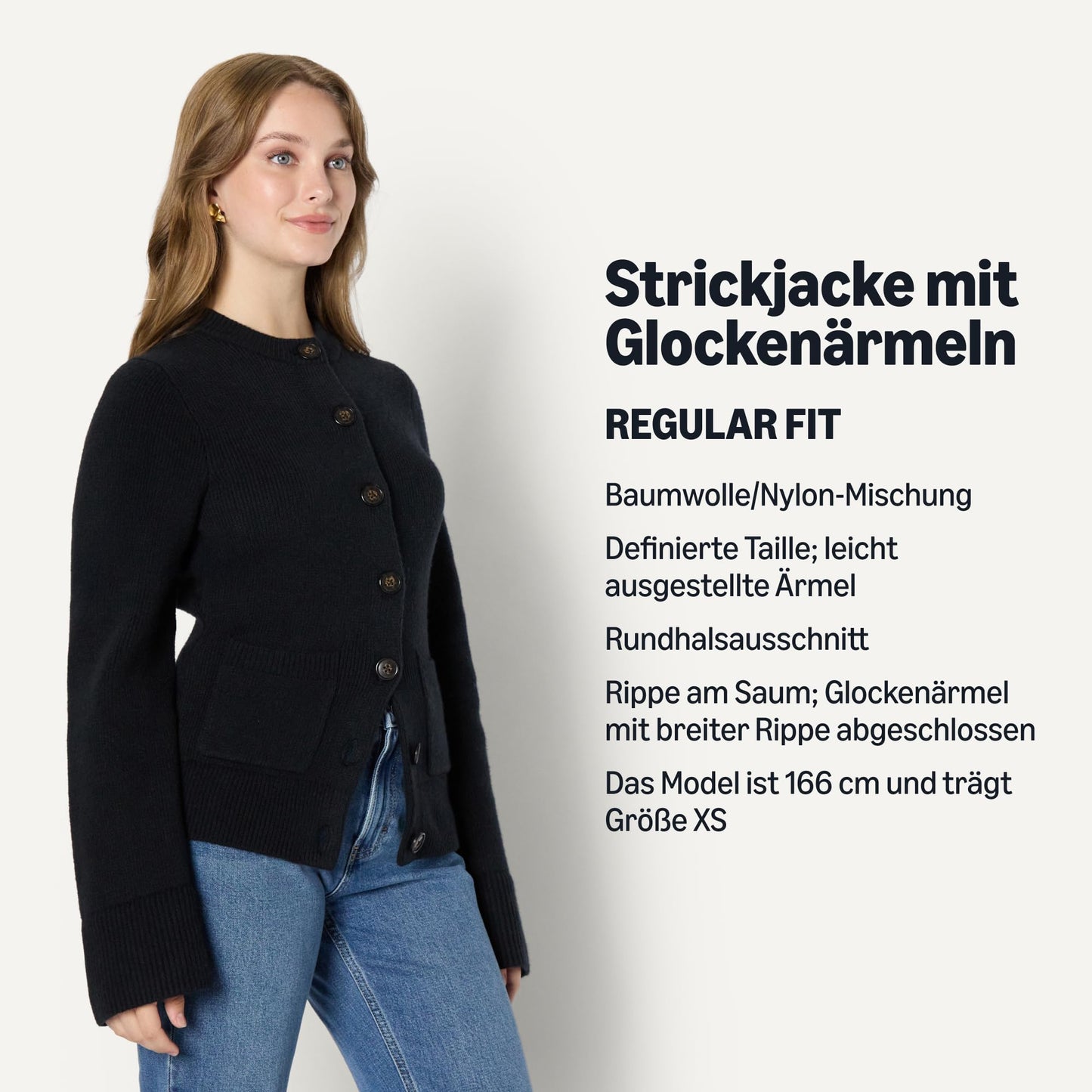 Amazon Essentials Damen Langärmelige Regular-Fit-Strickjacke mit Glockenärmeln und tailliertem Schnitt