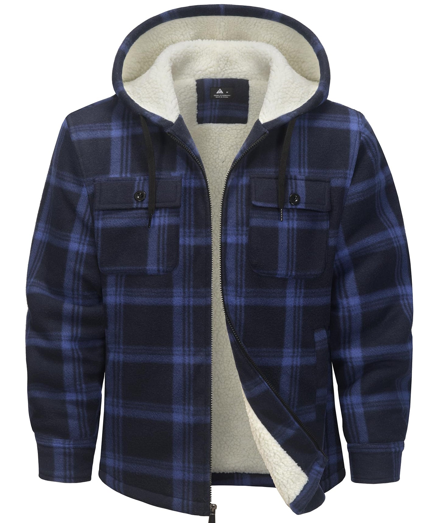 zitysport Hemdjacke Herren Hemd Sherpa Fleece Kariert Gefüttert Kapuzenpullover Fleecefutter Mantel Winter Jacke mit Taschen Flanellhemd Kariertes Männer Sweatjacke mit Kapuze