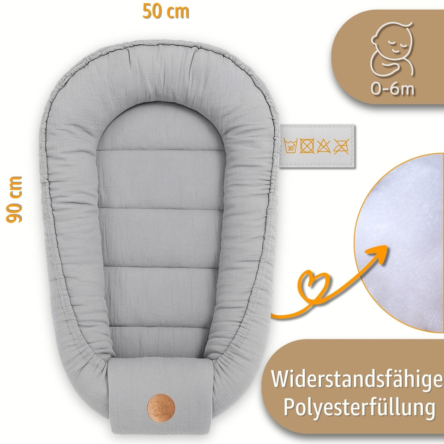 Musselin Babynest Nestchen Baby 90x50 cm - Babynestchen Neugeborene Nest für Kinder Bett und Babybett tragbar Kuschelnest Coccon für Jungen und Mädchen Baumwolle Grau