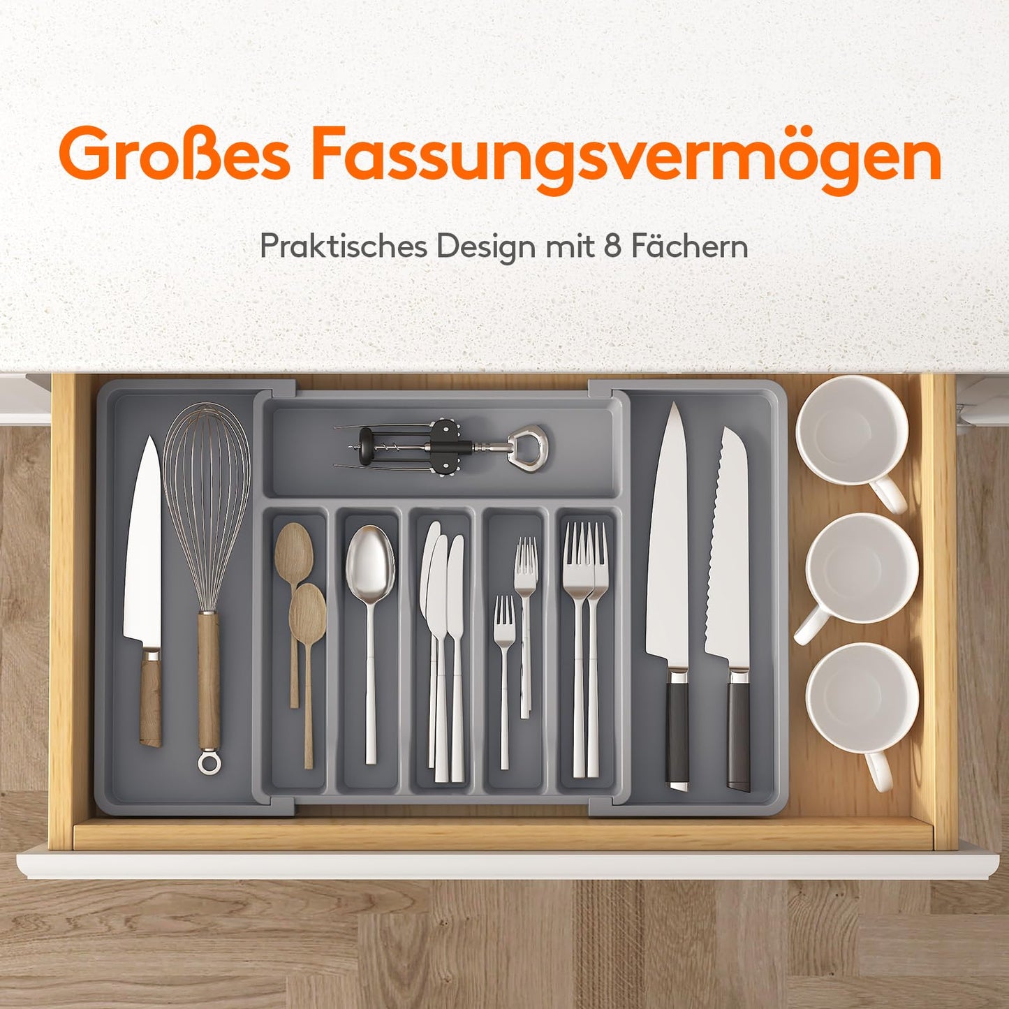 Lifewit Besteckkasten für Schubladen,verstellbarer Besteckhalter Utensilienhalter für Küchenschubladen, Schubladeneinsatz Besteckeinsatz für Küche Organizer aus Kunststoff für Löffel,Gabeln, Schwarz