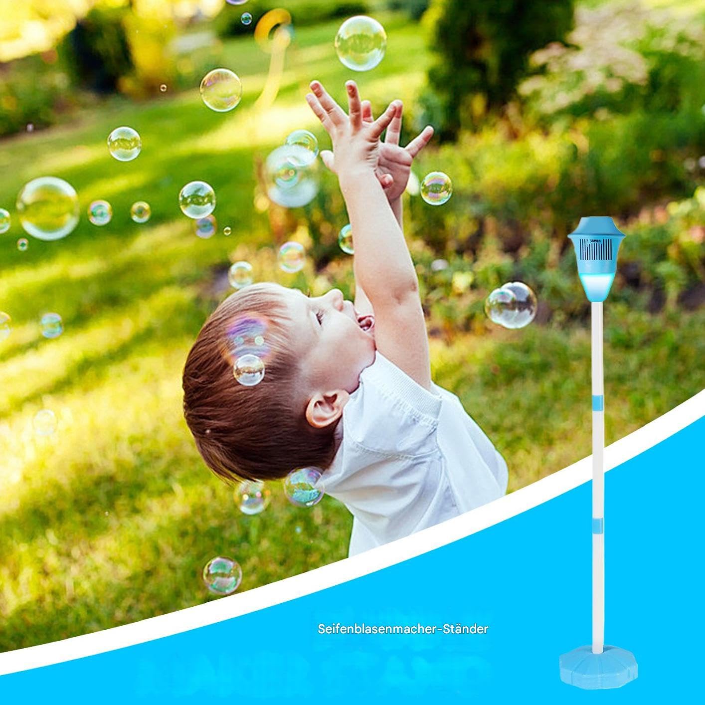 Bubble Maker Ständer, Automatischer Bubble Maker Standing Machine, Bubbles Torch Gartenlampe, Blasenbrennergartenlampe Für Freunde, Familie, Blau/rot, 118cm