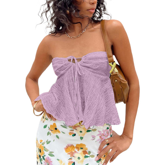 Geagodelia Damen Tube Top Sexy Bandeau Top Trägerloses Schulterfreies Oberteile Y2k Fashion Aesthetic Clothes Sommer Outfit Rückenfreies Crop Tops Streetwear