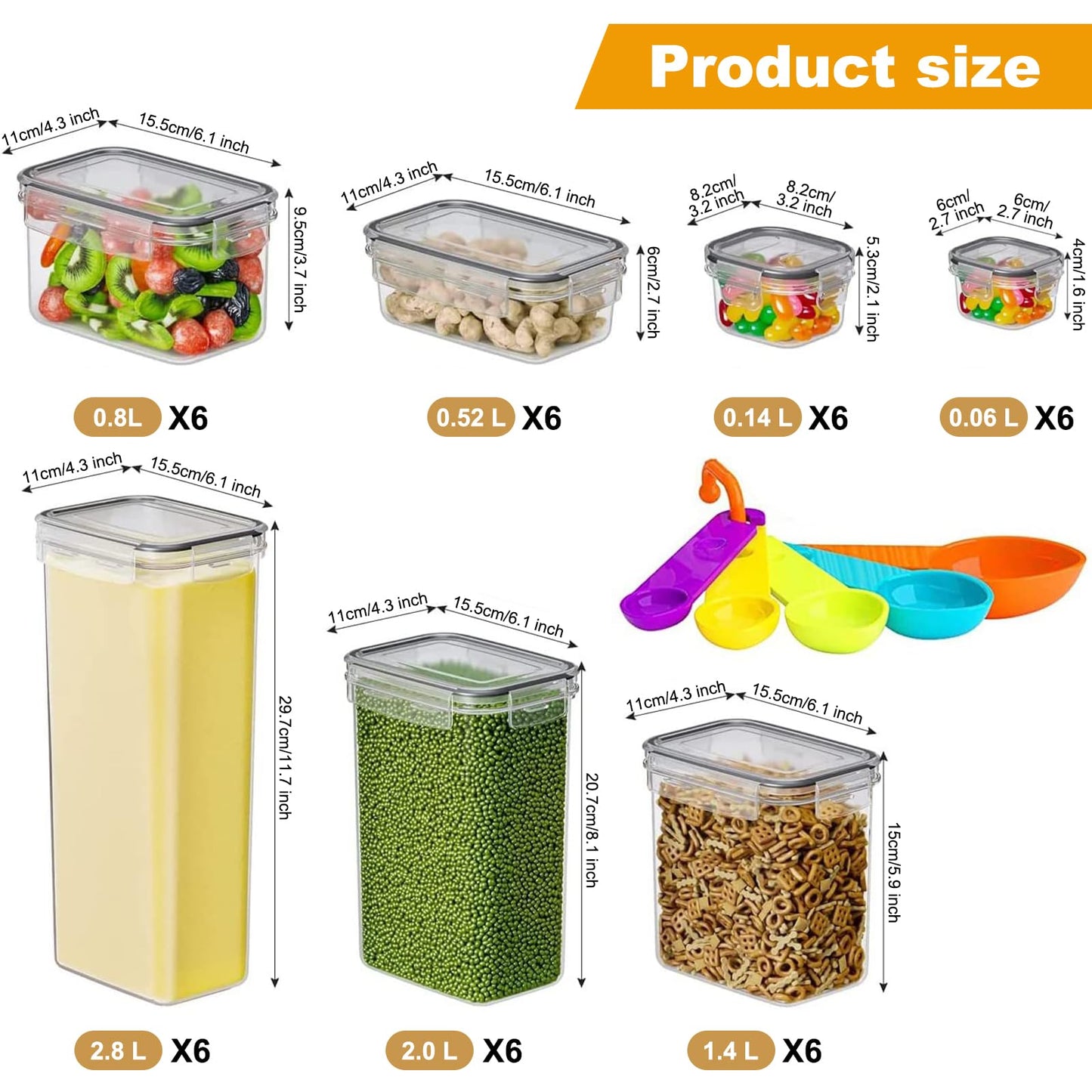 stusgo 24 Airtight Food Storage Containers with Lids Plastic Containers for Kitchen and Organization Cereal Flour and Sugar BPA Free Includes Spoon, Labels and a Pen