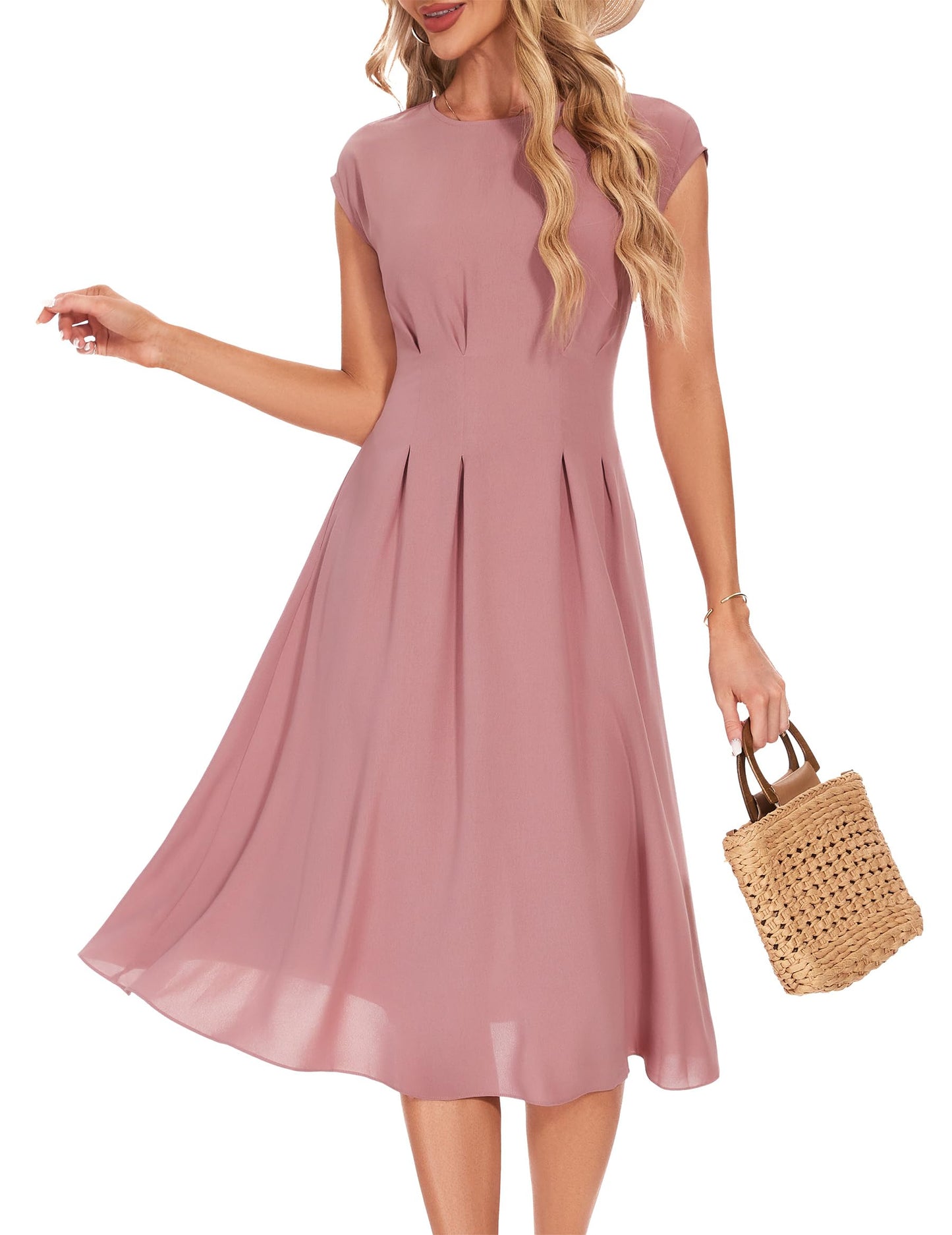Wedtrend Cocktailkleid Damen Elegant Rockabilly Kleider Damen Midi Cap Sleeves Kleid Festlich Damen 50er Vintage A Linie Abendkleid mit Taschen