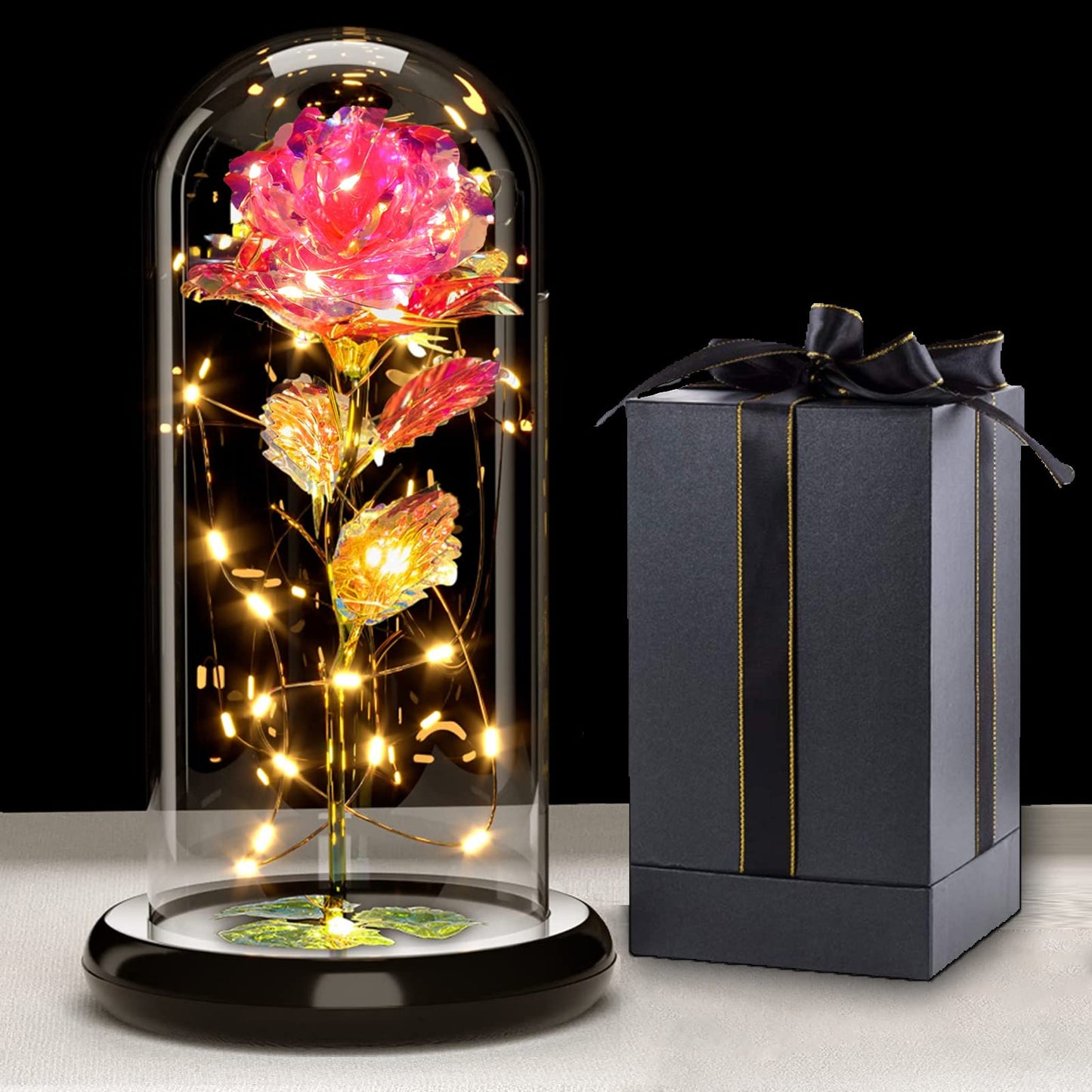 Touloube Geschenke Für Frauen, Galaxy Rose Blume Geschenk, Infinity Rose in Glaskuppel, LED-Lichterkette auf der Kristallrose, Geschenk für Frauen,Hochzeit,Muttertag,Jahrestag und Geburtstag