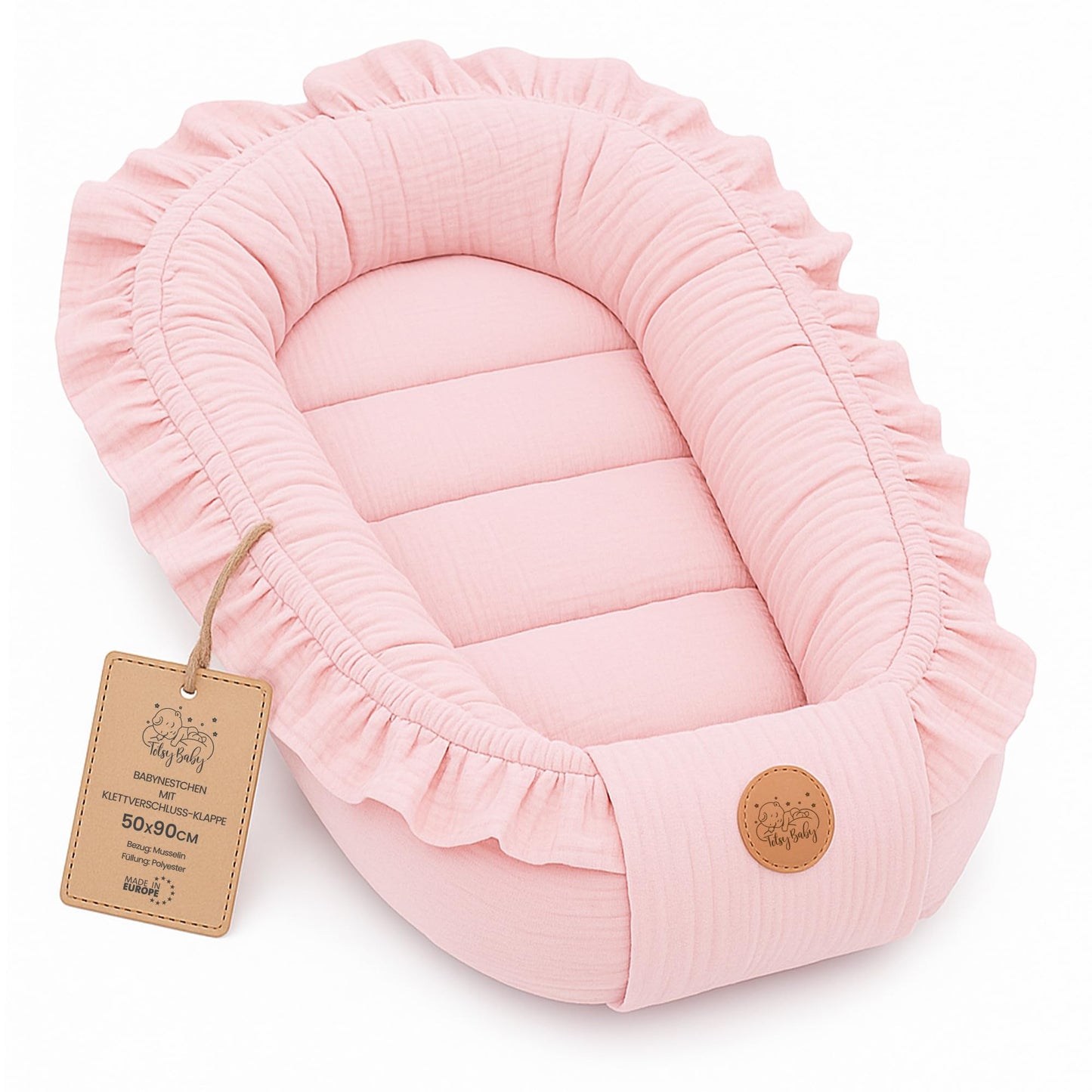 Musselin Babynest Nestchen Baby 90x50 cm - Babynestchen Neugeborene Nest für Kinder Bett und Babybett tragbar Kuschelnest Coccon für Jungen und Mädchen Baumwolle Grau