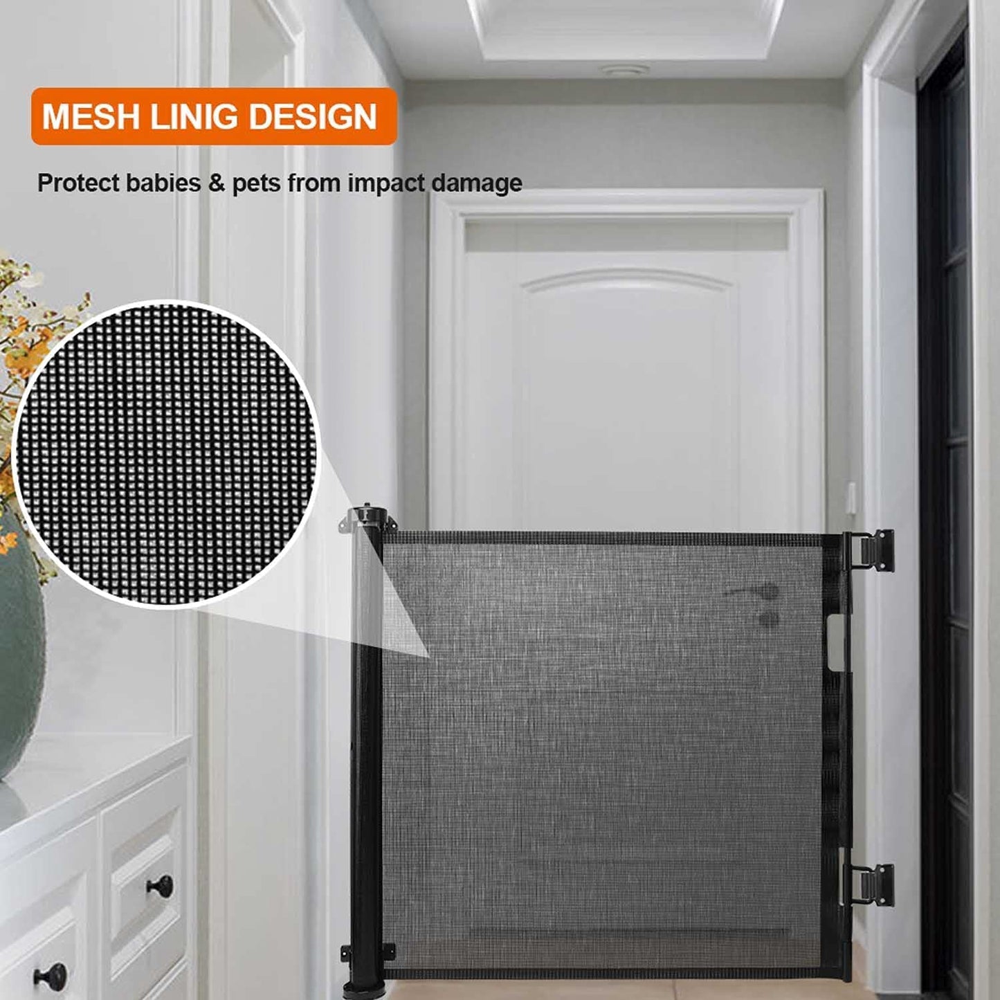 Retractable Stair Safety Gate for Babies, 0-150 cm Wide, Baby Barrier, Cat and Dog Barrier, One-Handed Operation, Suitable for Indoor & Outdoor Use (150 cm, Black)