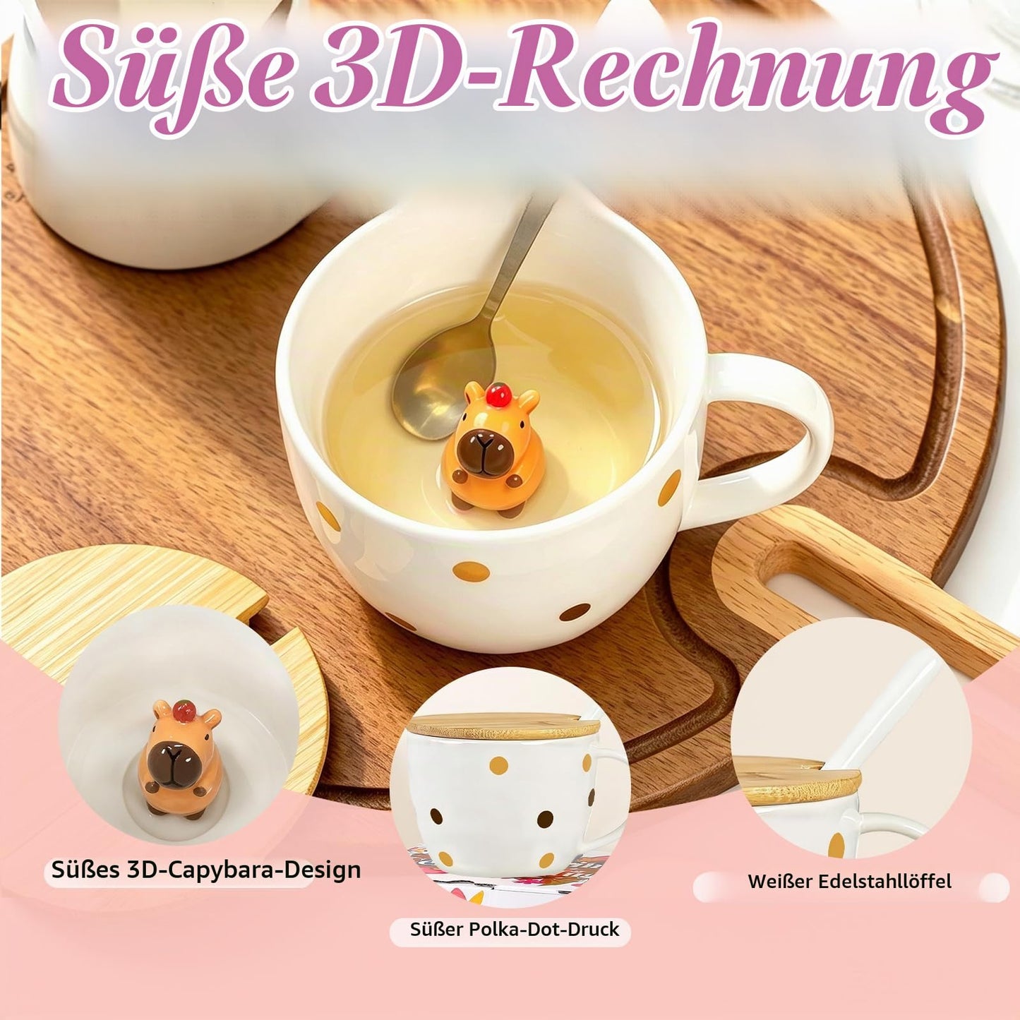 BigNoseDeer Süße Sachen Keramik Katze Kaffeetasse Teetasse Deckel Löffel Lustige Tassen Geschenke für Frauen Kaffeebecher 3D Tasse Personalisiert Cappuccino Tasse Beste Freundin Weihnachten Geschenk