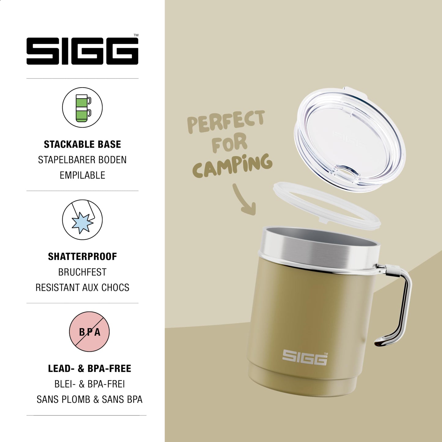 SIGG - Camp Thermobecher - Travel Mug Night Black - Mit Tritan-Deckel - Spülmaschinenfest - Mit Henkel - BPA-frei - Isolierbecher doppelwandig - Weiss - 0,3L, 6053.80
