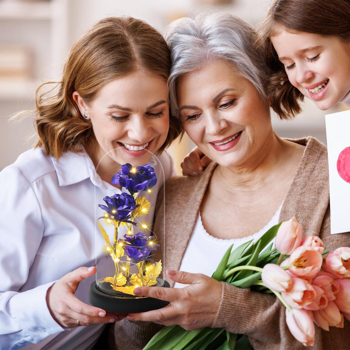 Touloube Geschenke Für Frauen, Galaxy Rose Blume Geschenk, Infinity Rose in Glaskuppel, LED-Lichterkette auf der Kristallrose, Geschenk für Frauen,Hochzeit,Muttertag,Jahrestag und Geburtstag