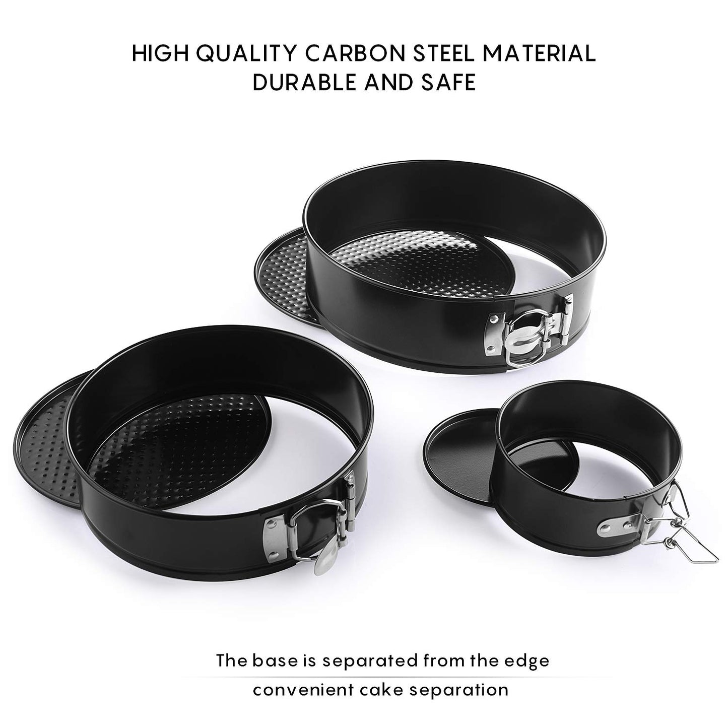 EKKONG Kuchenform Rund Inspiration Springform Cake Pans Runde Backform mit Flachboden Kuchenformen auslaufsicher, antihaftbeschichtet, 3 Größen Enthält 10.16cm/17.78cm/22.86cm