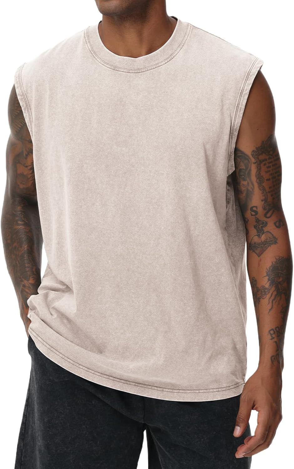 Herren Kurzarm Sommer Ärmelloses Shirt, Männer Fitness ärmellos Weste, Washed Sleeveless t-Shirt, Workout, Fitnessstudio, Baumwolle
