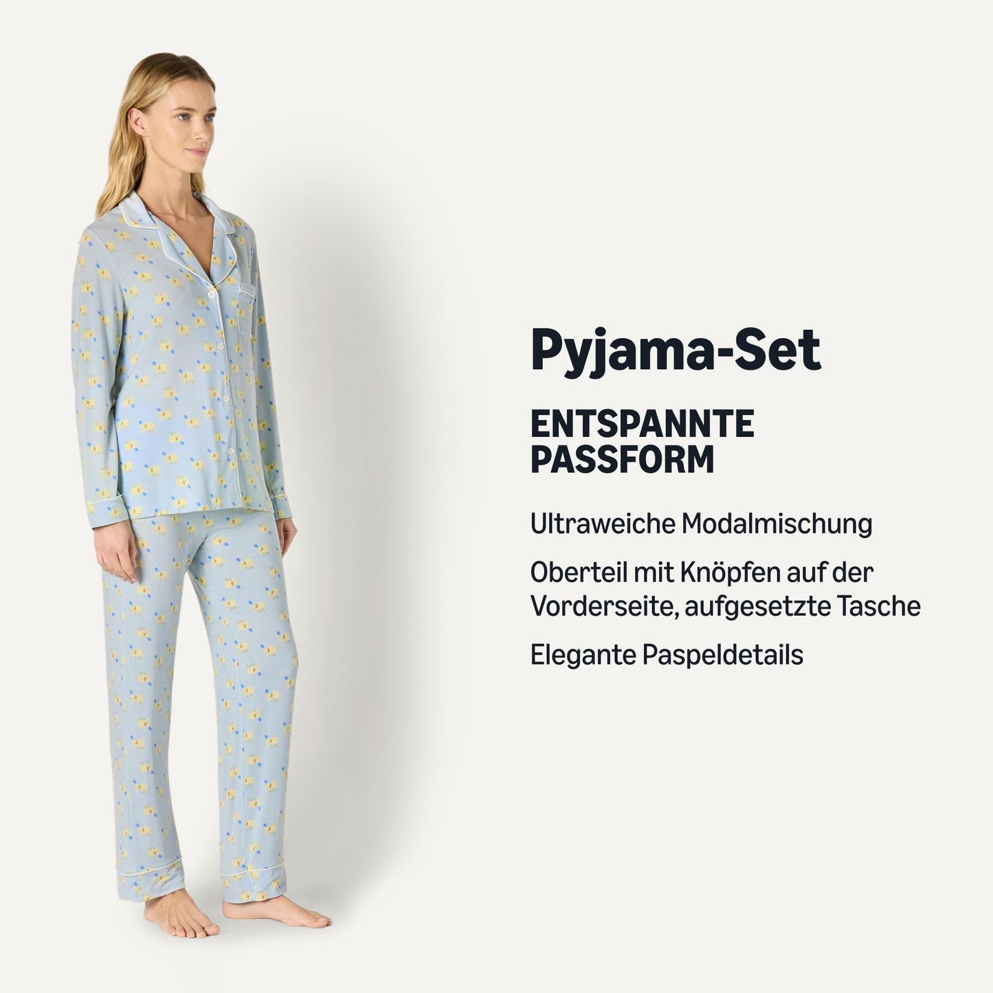 Amazon Essentials x Sofia Grainge Damen Pyjama-Set aus elastischer Modalfaser mit Langen Ärmeln und bodenlangem Unterteil