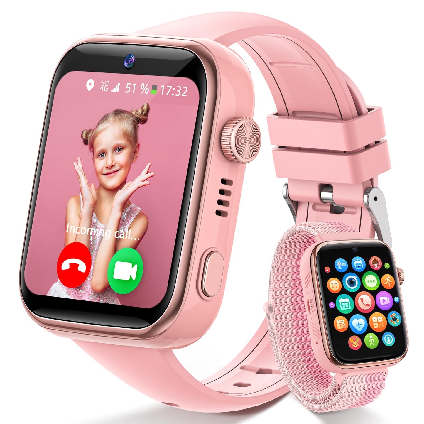 4G Children's Smartwatch with Video Call and Phone, IP68 Waterproof Children's Watch Voice Chat, WhatsApp, WiFi, GPS, SOS, SMS, School Mode, Pedometer, Sleep Alarm Clock, Children's Watch for Girls