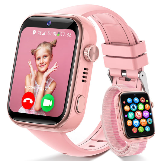 4G Children's Smartwatch with Video Call and Phone, IP68 Waterproof Children's Watch Voice Chat, WhatsApp, WiFi, GPS, SOS, SMS, School Mode, Pedometer, Sleep Alarm Clock, Children's Watch for Girls