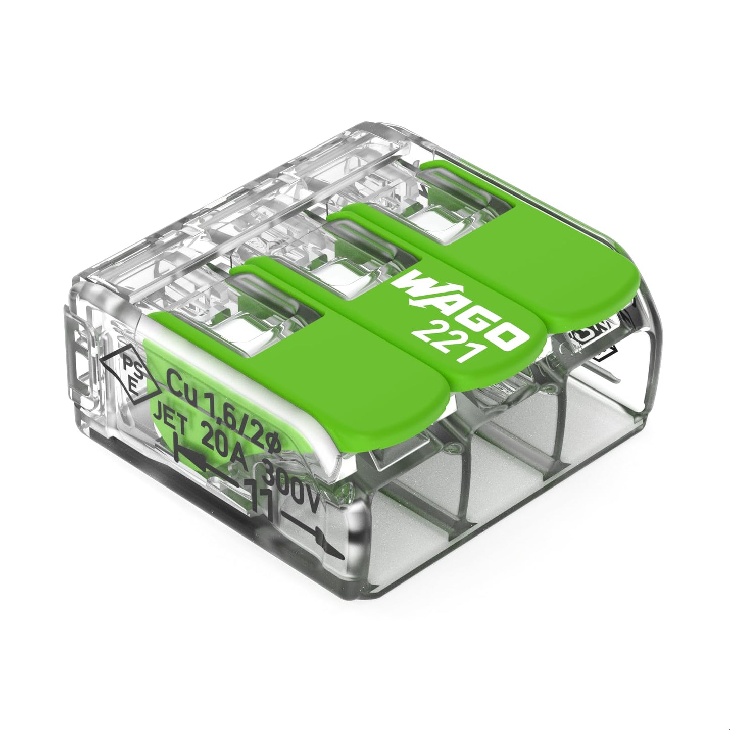 WAGO Verbindungsklemmen 221-413 | 3 Leiter, bis 4 mm², 50 Stück, COMPACT Kabelverbinder mit Hebel für alle Leiterarten weltweit, bestätigte Anwendungssicherheit