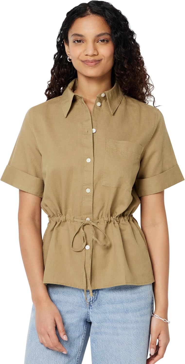 Amazon Essentials Damen Leinen-Bluse mit Verstellbarer Taille