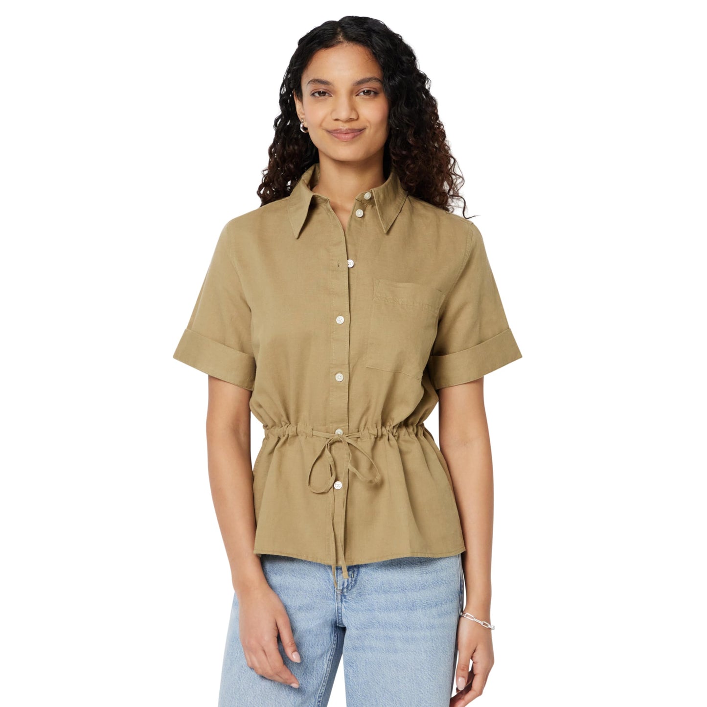 Amazon Essentials Damen Leinen-Bluse mit Verstellbarer Taille