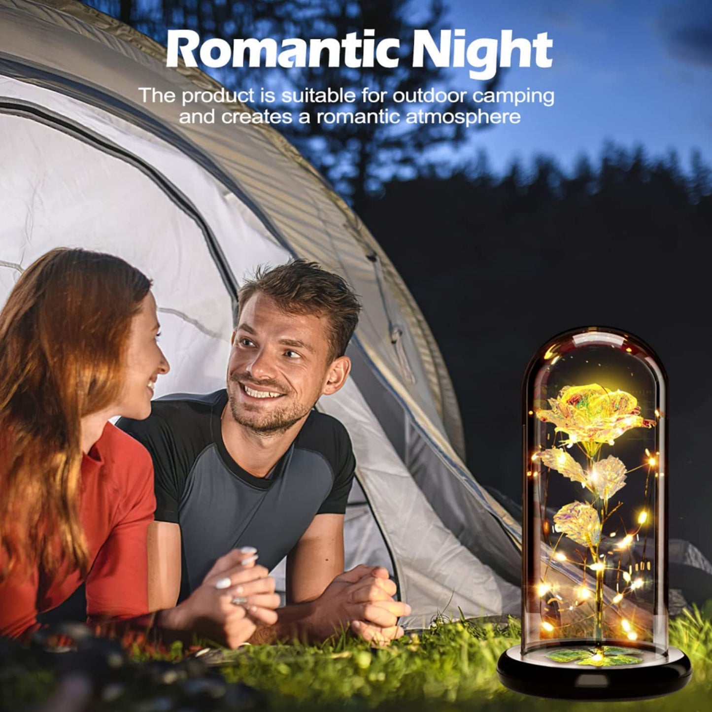 Touloube Geschenke Für Frauen, Galaxy Rose Blume Geschenk, Infinity Rose in Glaskuppel, LED-Lichterkette auf der Kristallrose, Geschenk für Frauen,Hochzeit,Muttertag,Jahrestag und Geburtstag