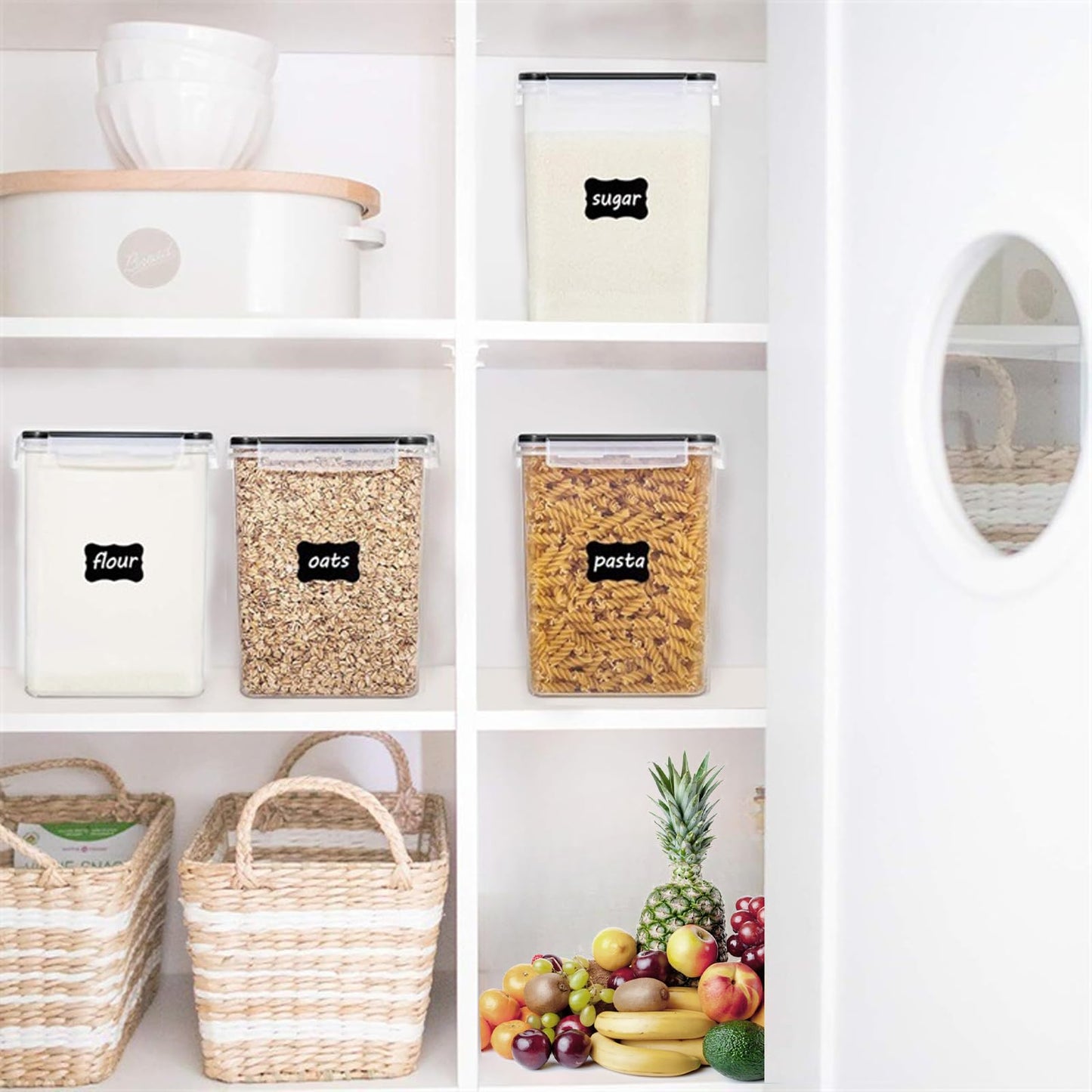 stusgo 24 Airtight Food Storage Containers with Lids Plastic Containers for Kitchen and Organization Cereal Flour and Sugar BPA Free Includes Spoon, Labels and a Pen