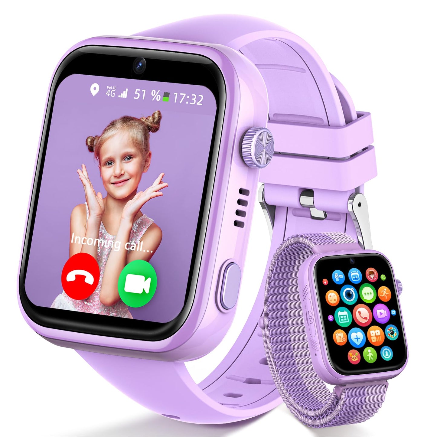 4G Children's Smartwatch with Video Call and Phone, IP68 Waterproof Children's Watch Voice Chat, WhatsApp, WiFi, GPS, SOS, SMS, School Mode, Pedometer, Sleep Alarm Clock, Children's Watch for Girls