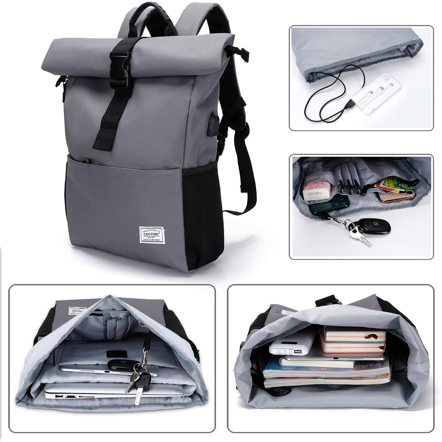 MoFut Rucksack Damen Groß Rucksack Herren Groß Schulrucksack viele Fächer mit 15,6" Laptopfach, Unisex Rolltop Rucksack Wasserdicht, Lässiger Backpack Schule Freizeit Uni Arbeit Wandern.