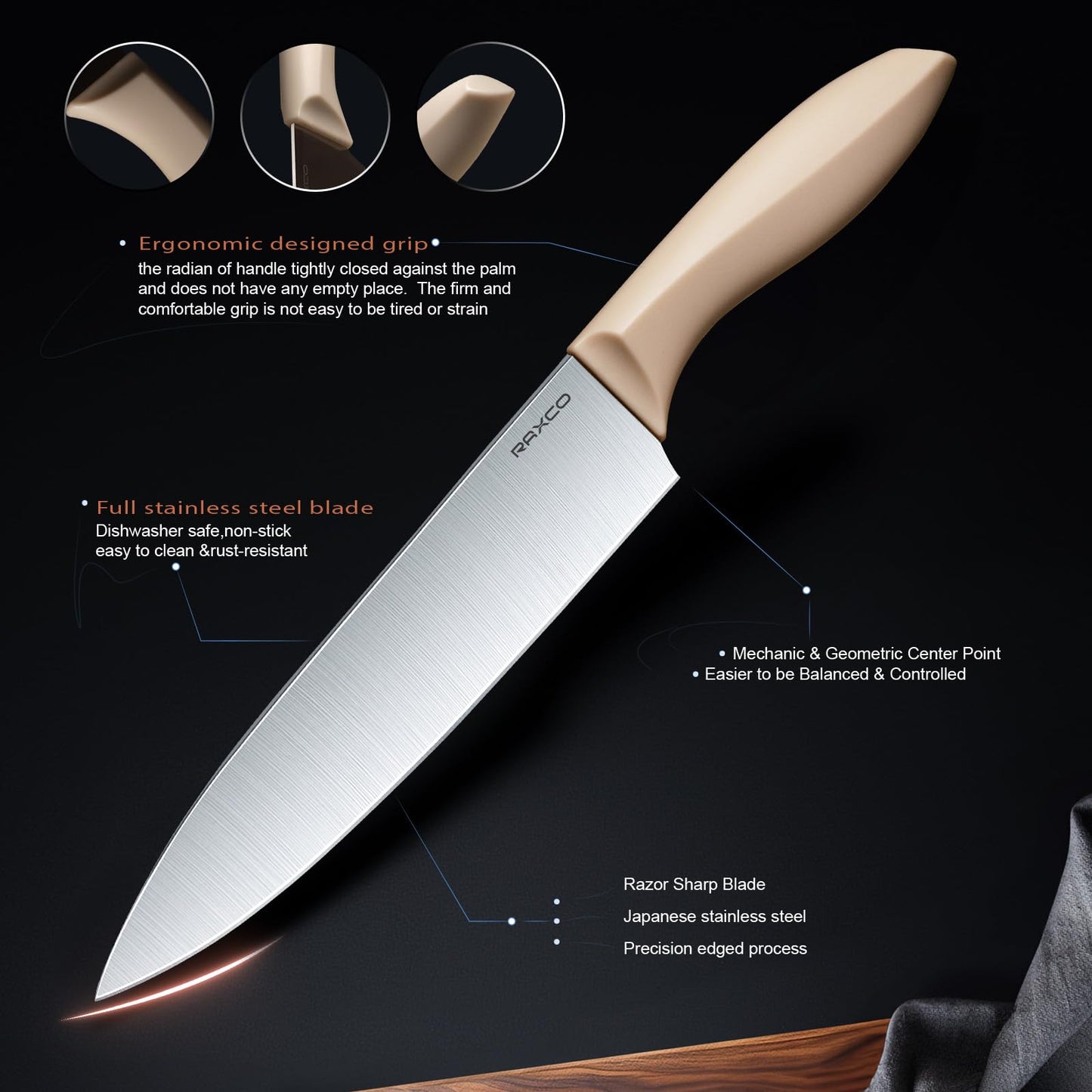 RAXCO Küchenmessersets Mit block,18 Teiligs Küchenutensilien Mit 5 Teiligs Messersets und 7 Teiligs Silikon Pfannenwender,Küchenhelfer sets, Schwarz