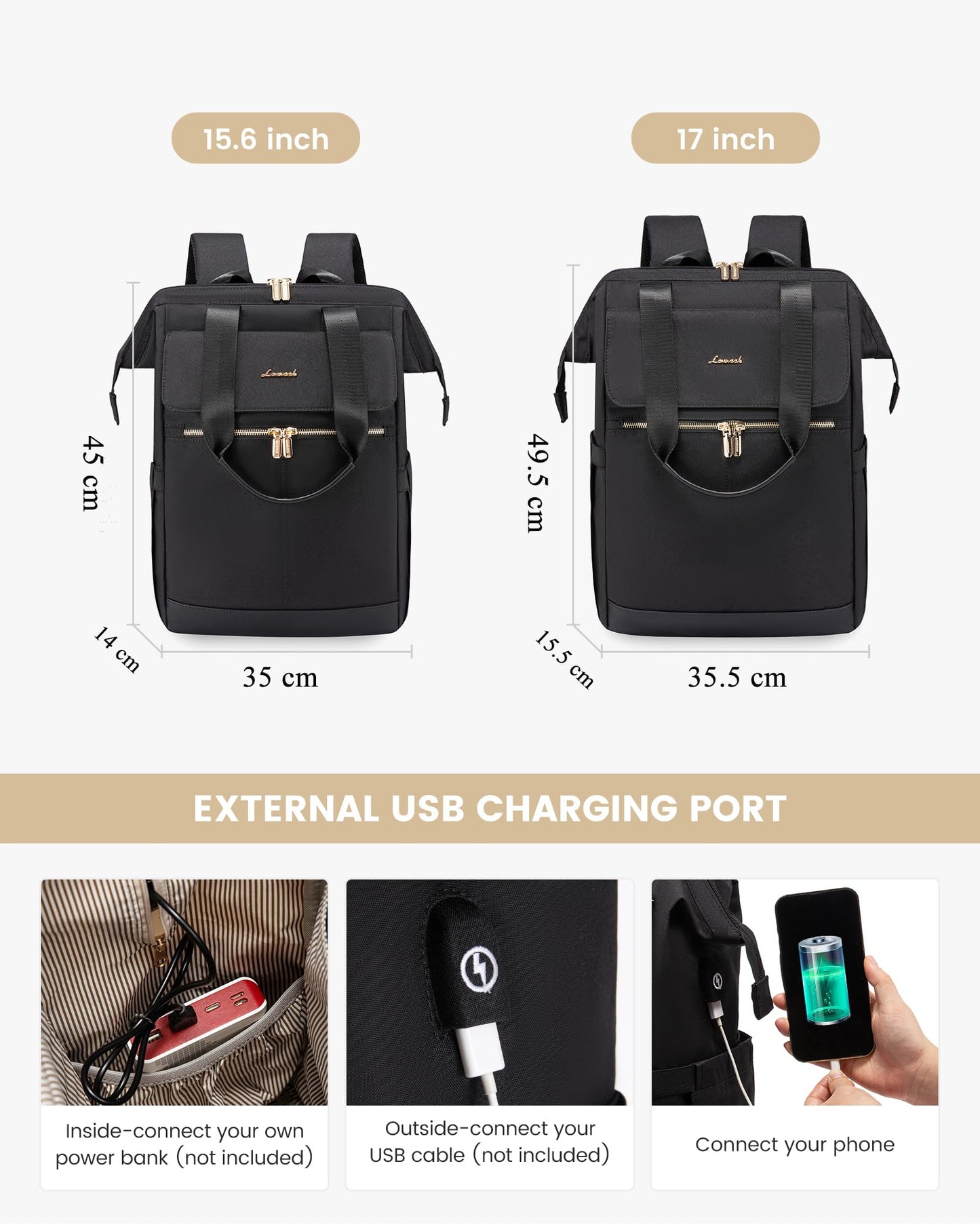 LOVEVOOK Rucksack Damen, Laptop Schulrucksack Wasserdicht, Schultasche Teenager Backpack Women Elegant Tagesrucksäcke Handtasche 2 in 1, 15,6 Zoll Arbeitstasche Lehrertasche Reiserucksack für Uni Büro