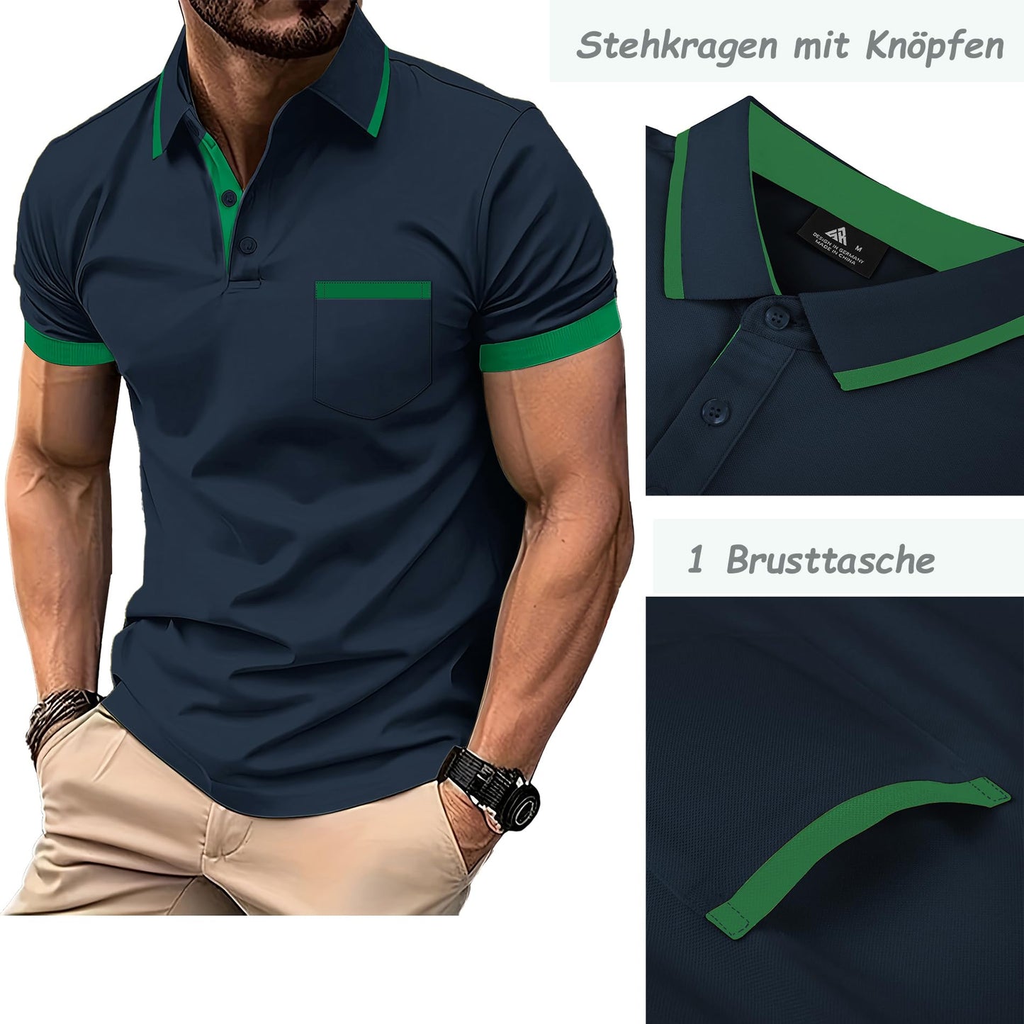 LLdress 3er Pack Poloshirt Herren Kurzarm Atmungsaktiv Poloshirt Set Leichtes Golf Polohemd Schnelltrocknend T Shirt
