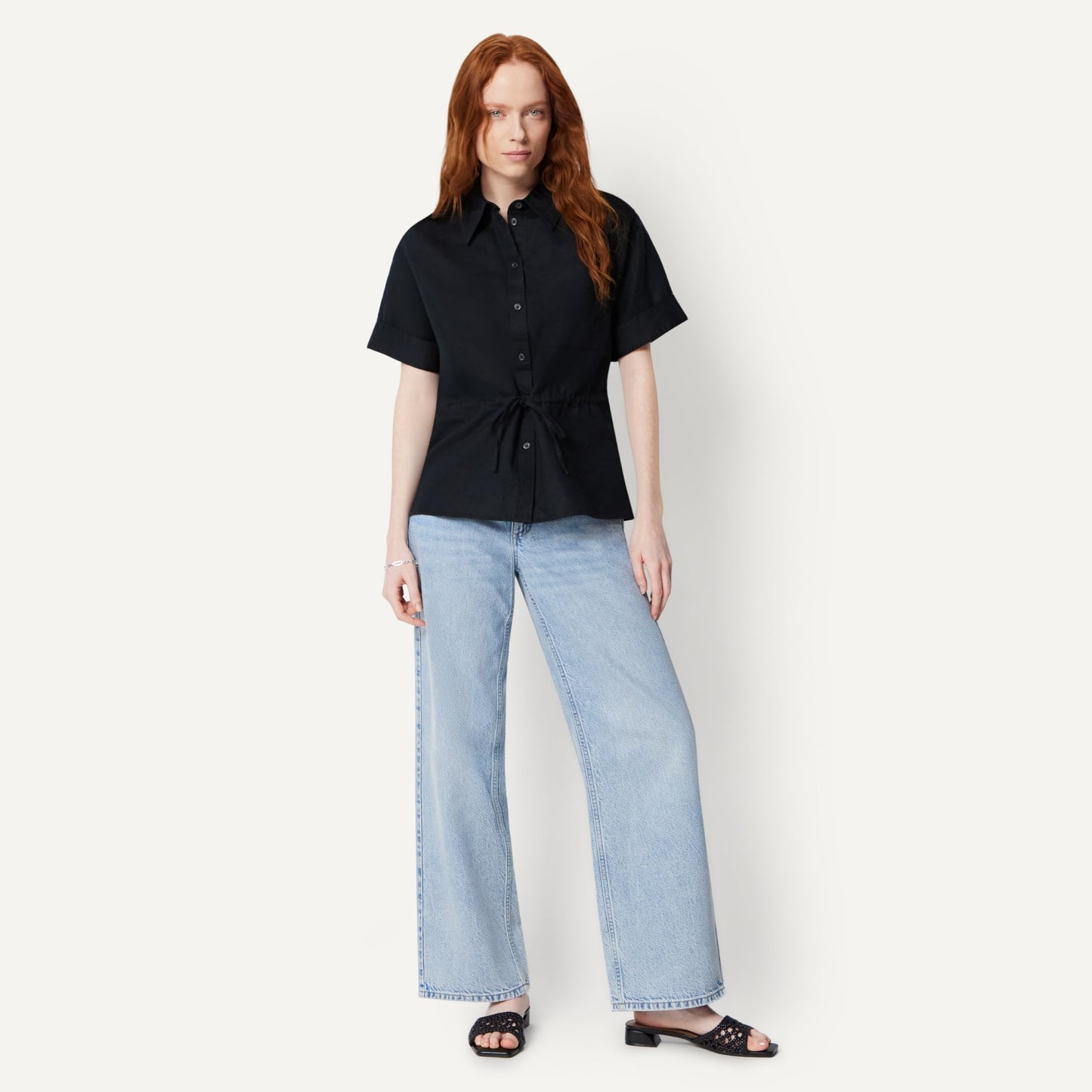 Amazon Essentials Damen Leinen-Bluse mit Verstellbarer Taille