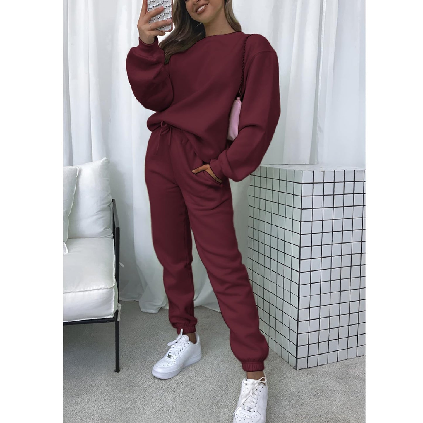 amropi Trainingsanzug Damen Pullover Sweatshirt und Jogginghose Warm Vlies Kleidungsset
