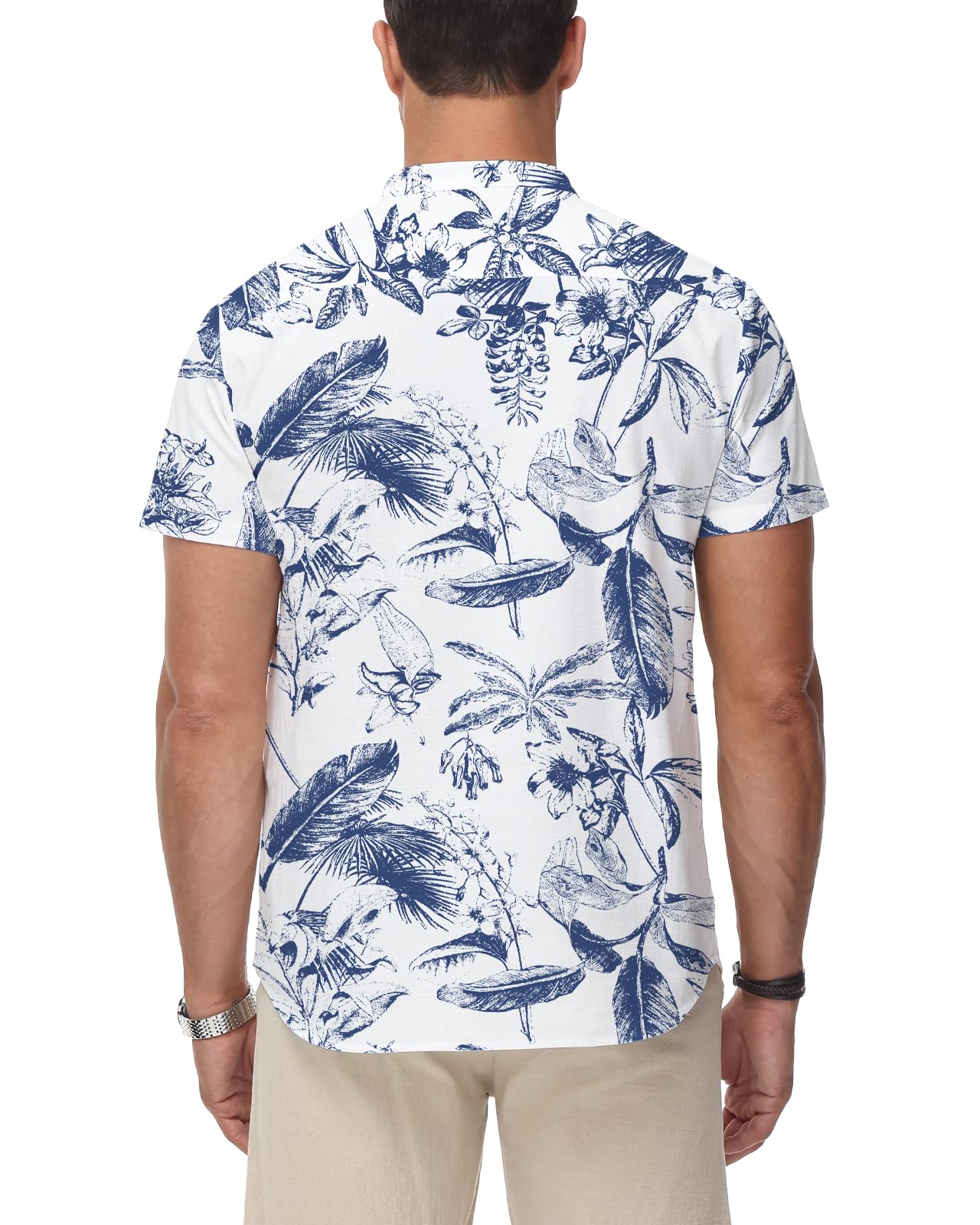 HMIYA Herren Sommerhemd Baumwolle Leinen Kurzarm Hemd Herren Henley-Kragen Lässiges Regular Fit Shirts